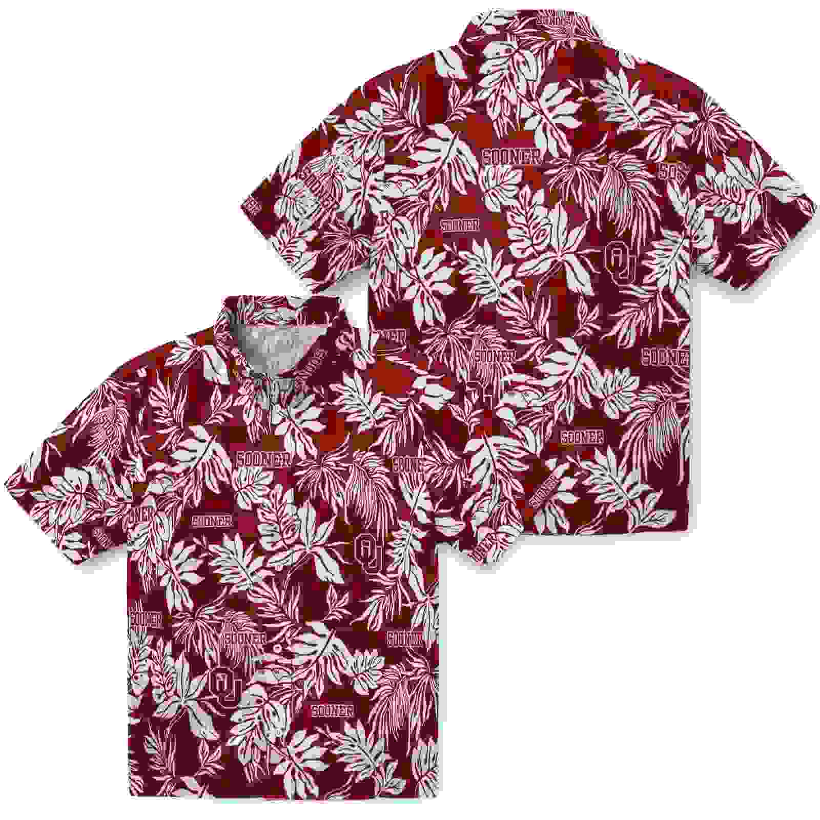 oklahoma sooners tropical leaf crimson white hawaiian shirt high quality