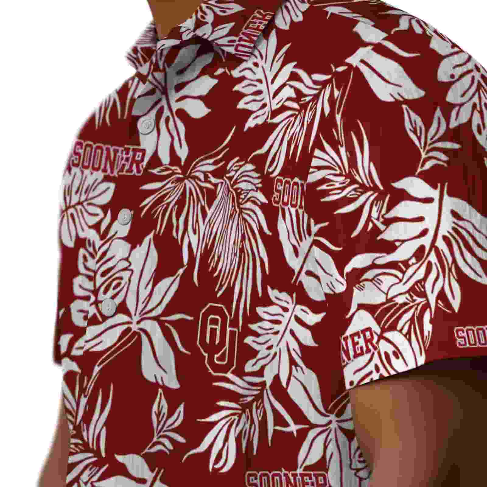 oklahoma sooners tropical leaf crimson white hawaiian shirt trendy