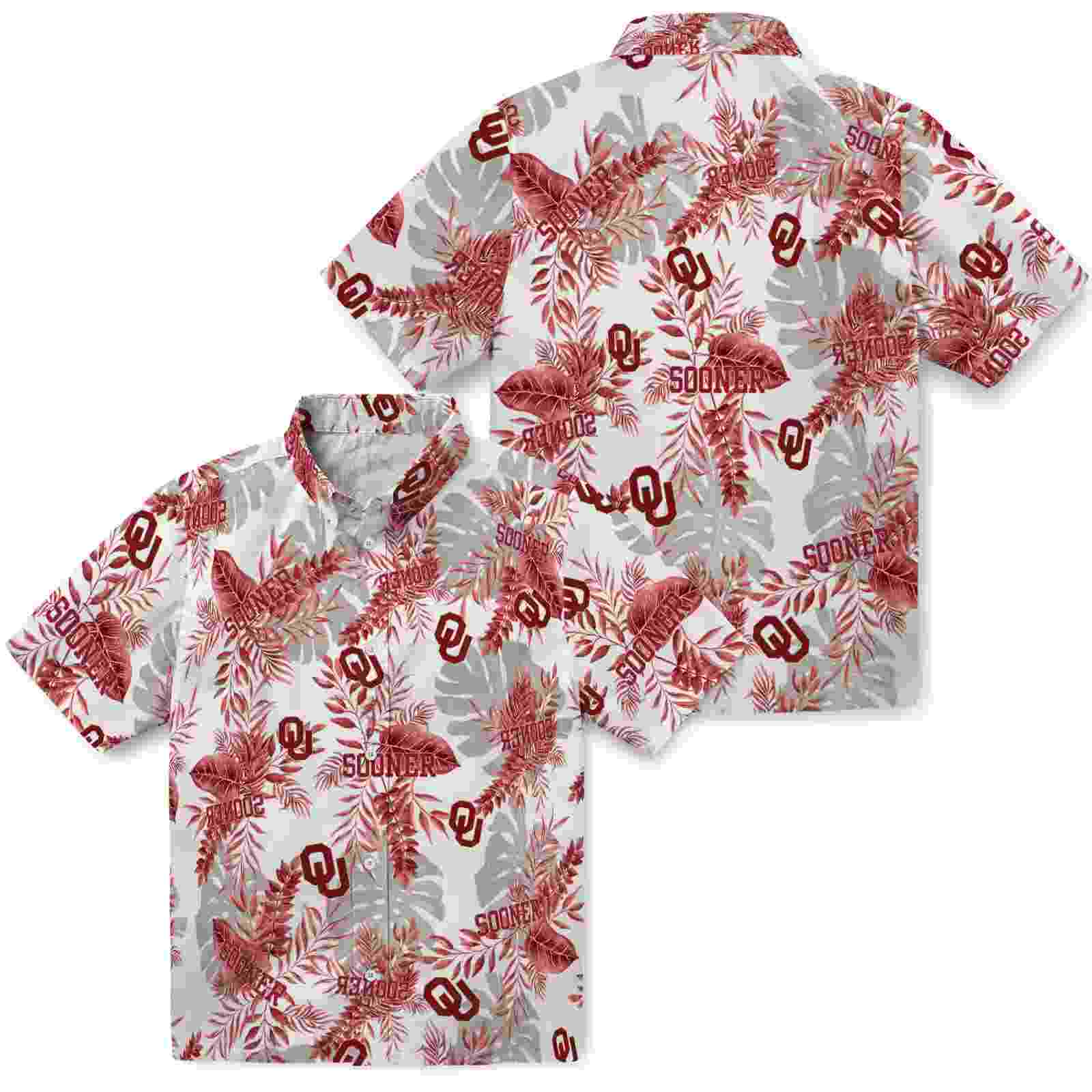 oklahoma sooners tropical leaves crimson white hawaiian shirt high quality