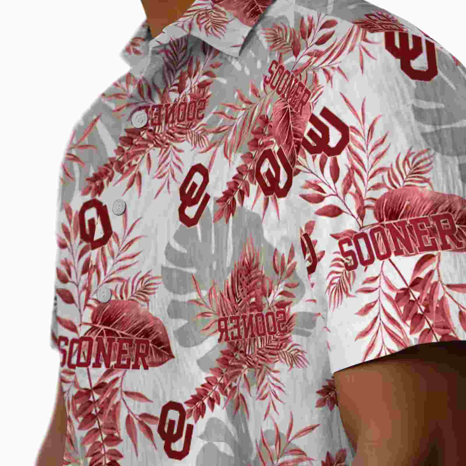 oklahoma sooners tropical leaves crimson white hawaiian shirt trendy