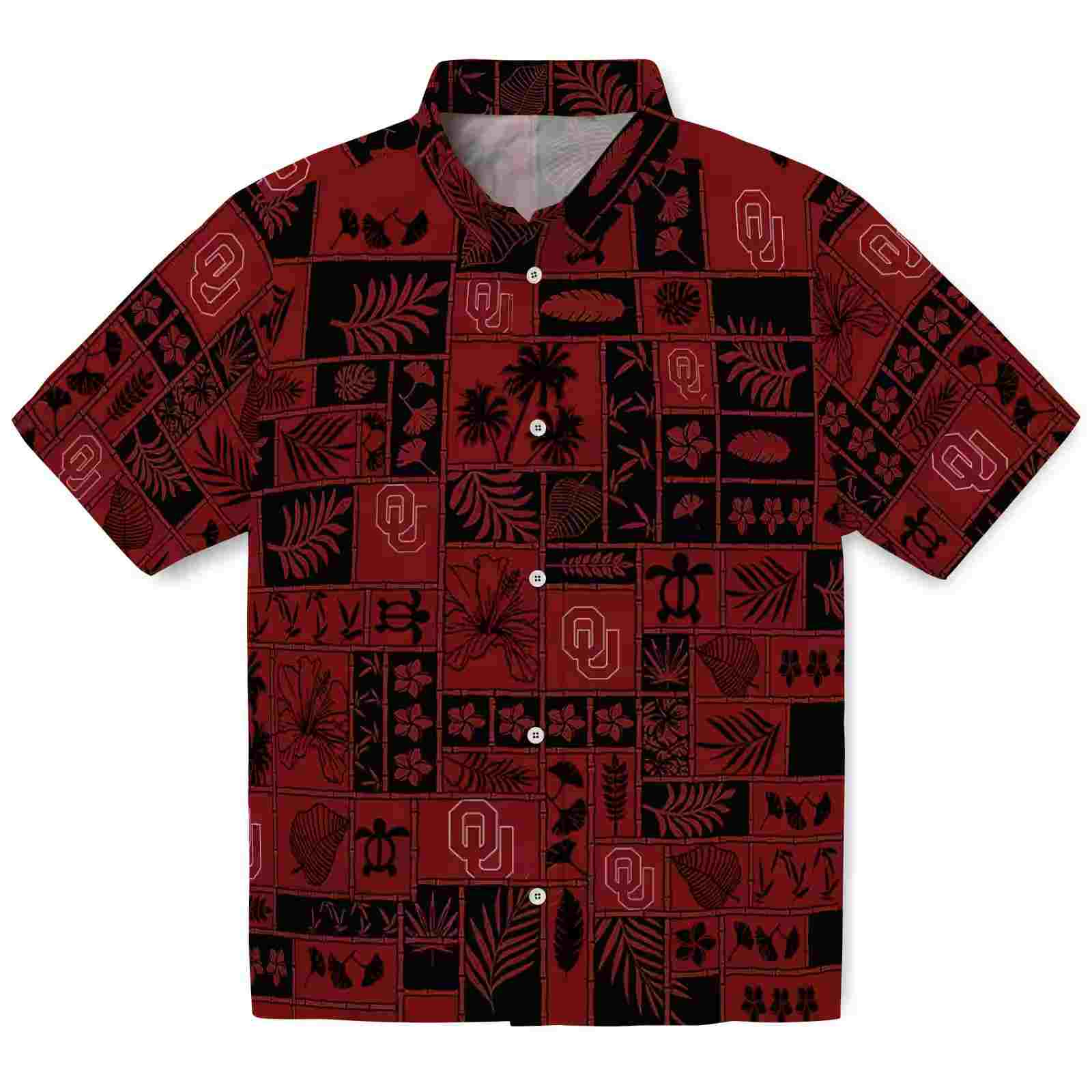 Oklahoma Sooners Tropical Patchwork Crimson Black Hawaiian Shirt