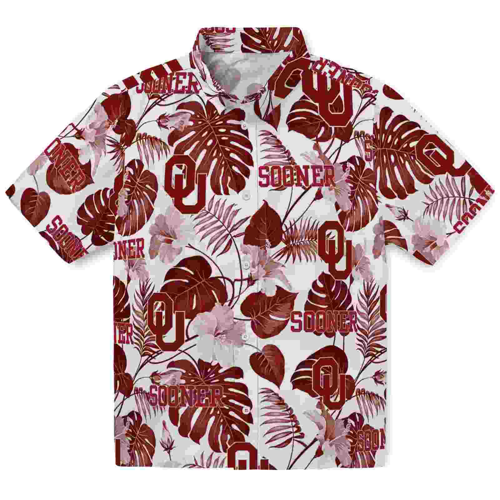 Oklahoma Sooners Tropical Plants Crimson White Hawaiian Shirt