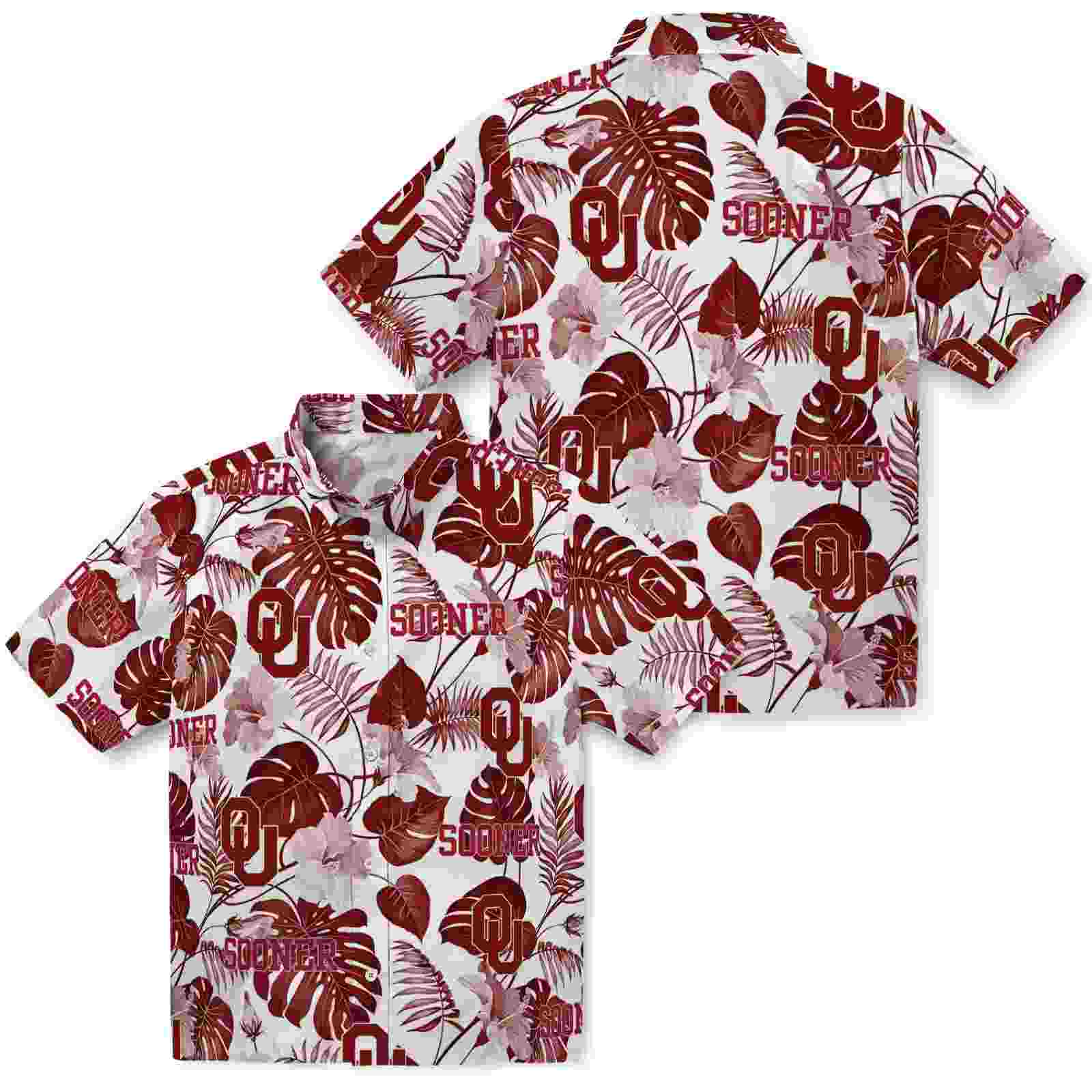 oklahoma sooners tropical plants crimson white hawaiian shirt high quality