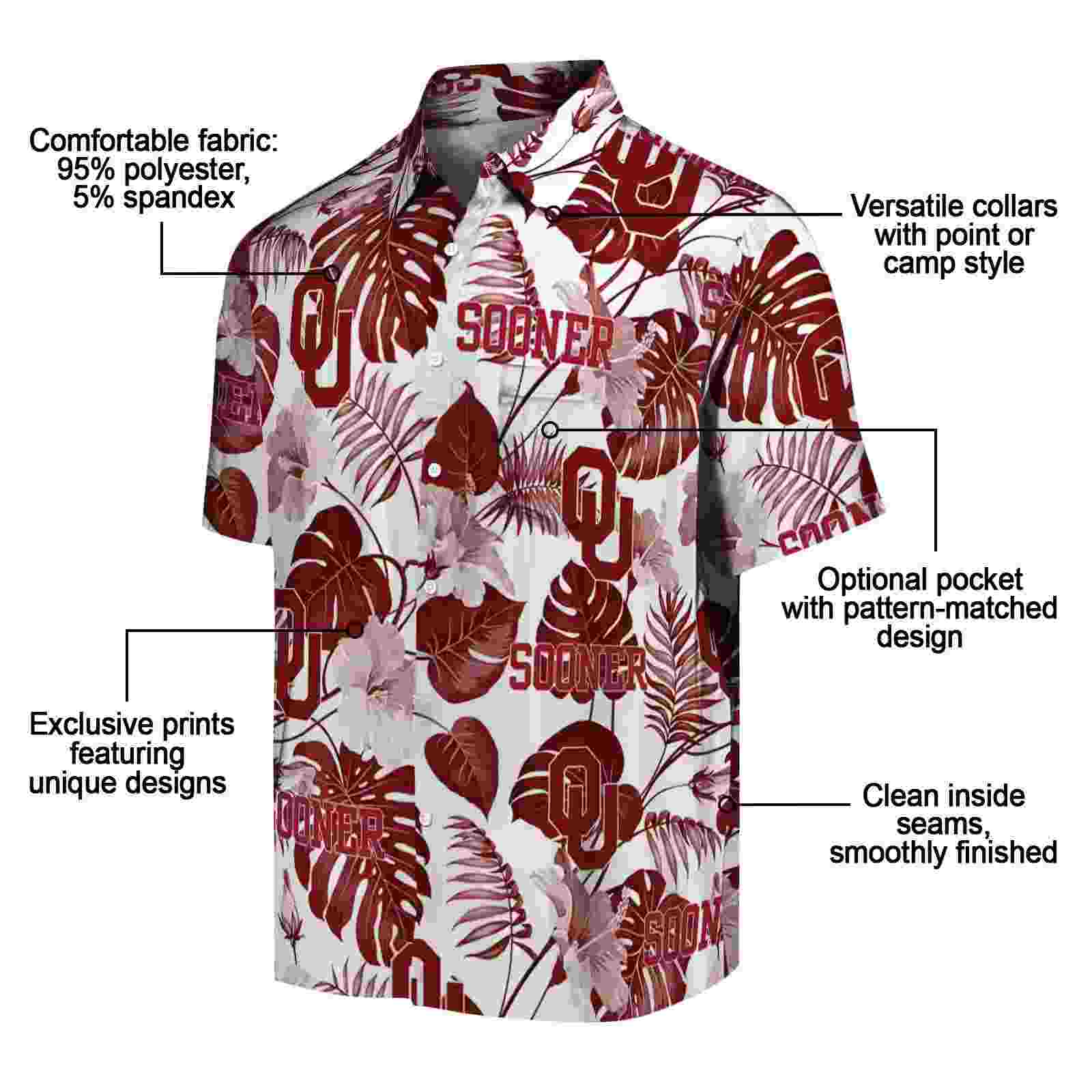 oklahoma sooners tropical plants crimson white hawaiian shirt new arrival