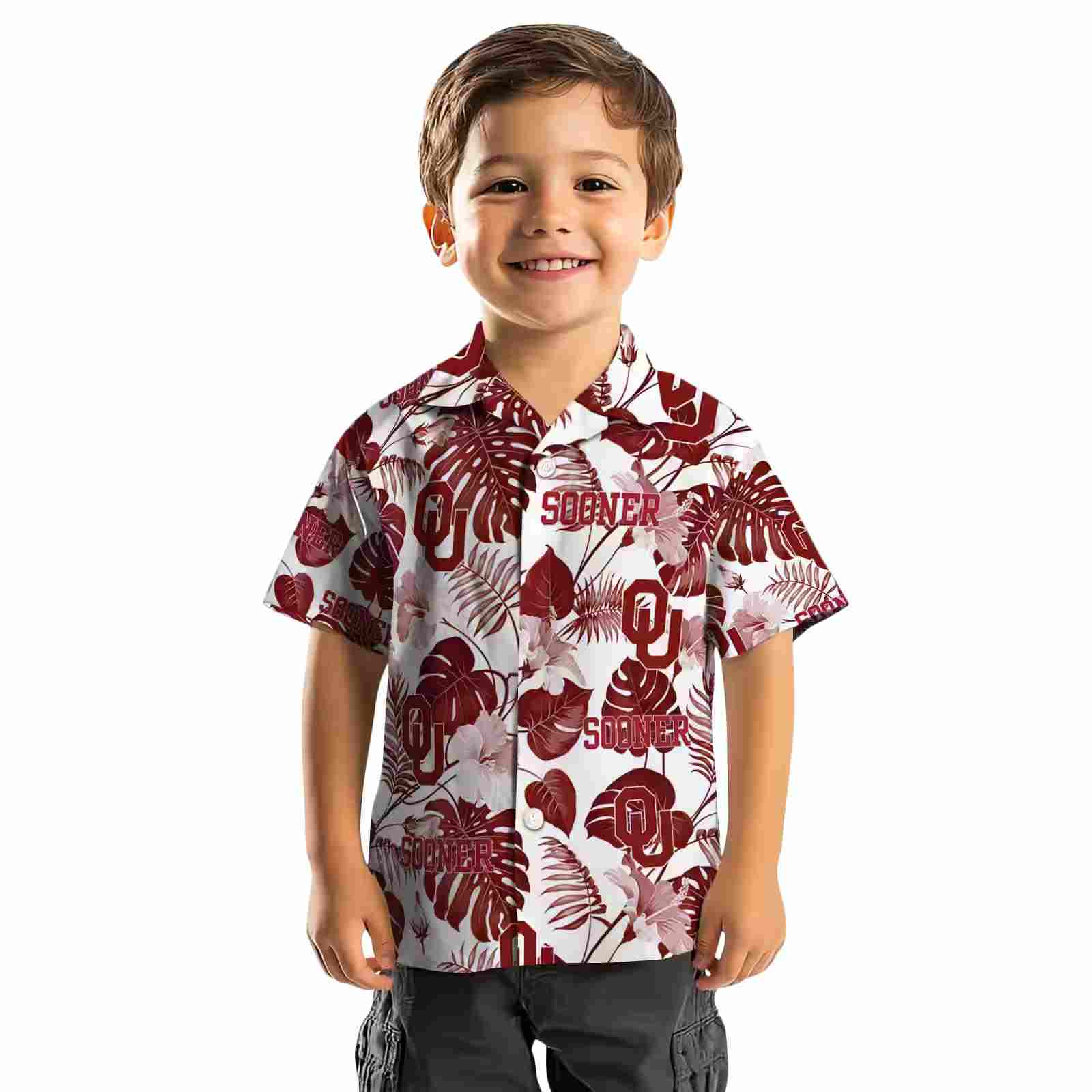 oklahoma sooners tropical plants crimson white hawaiian shirt top rated