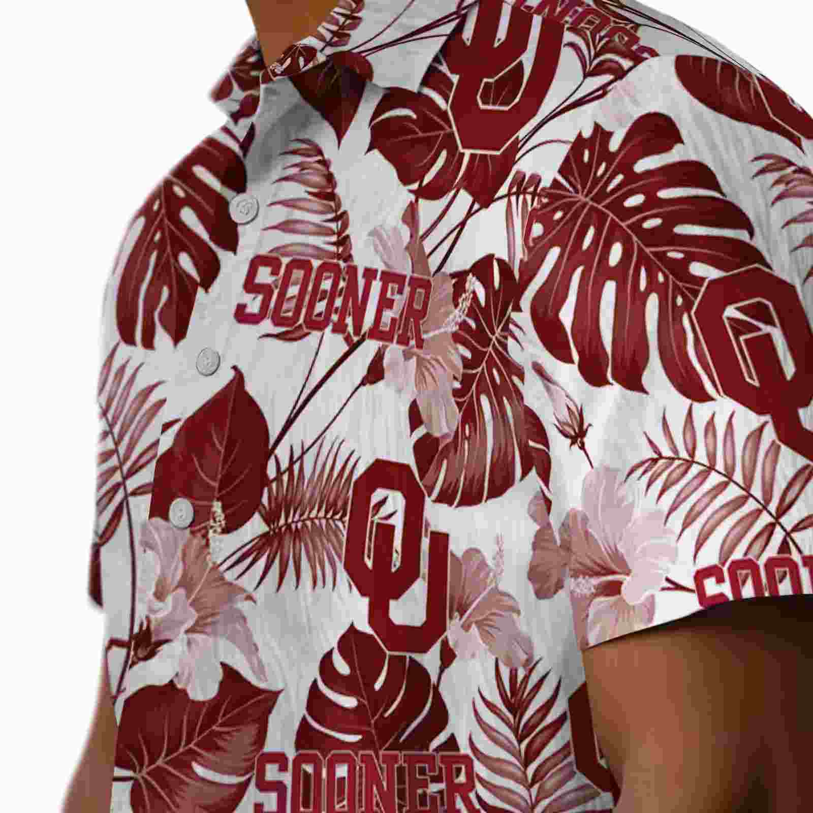 oklahoma sooners tropical plants crimson white hawaiian shirt trendy