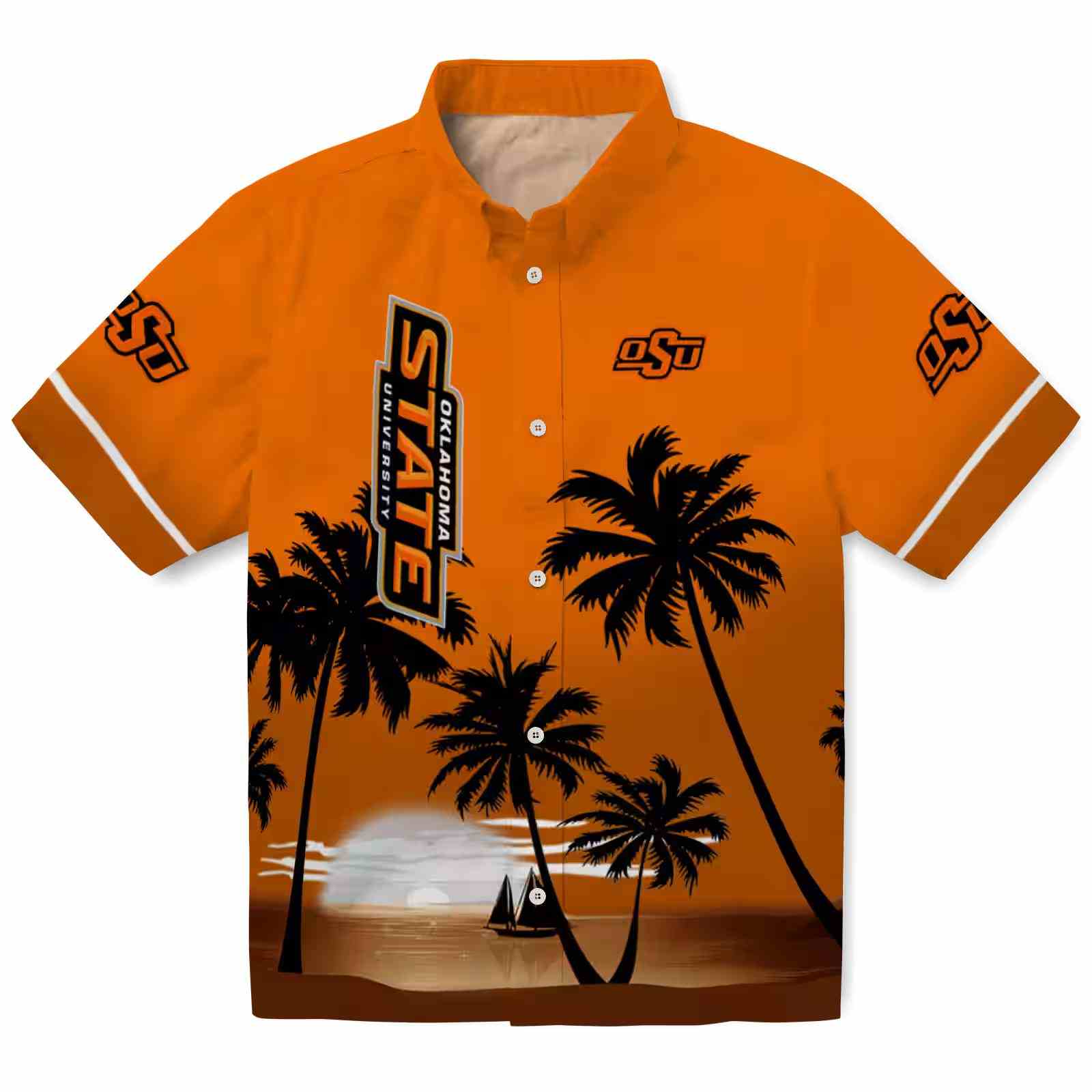 Oklahoma State Cowboys Beach Sunset Orange Black Hawaiian Shirt