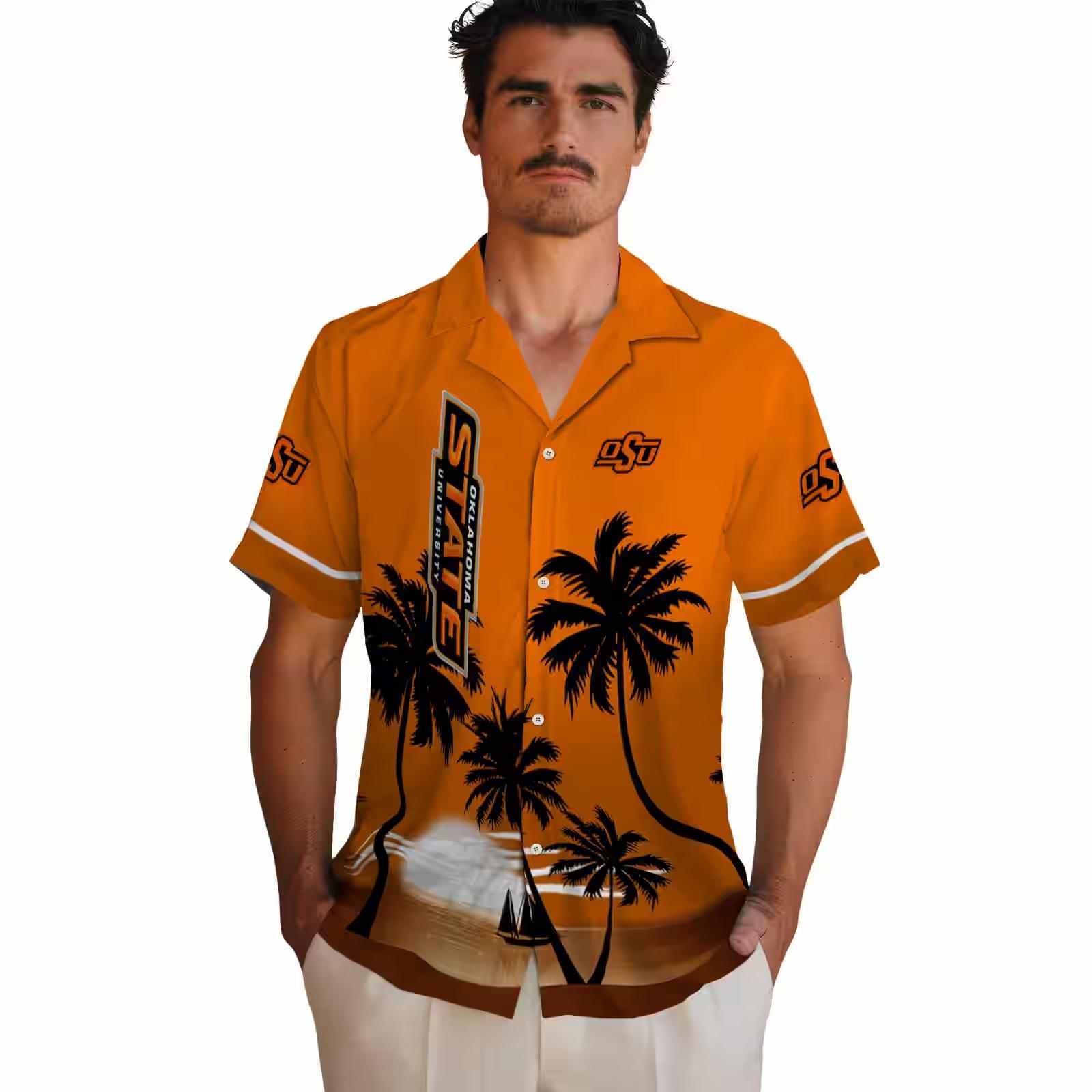 oklahoma state cowboys beach sunset orange black hawaiian shirt fashion forward