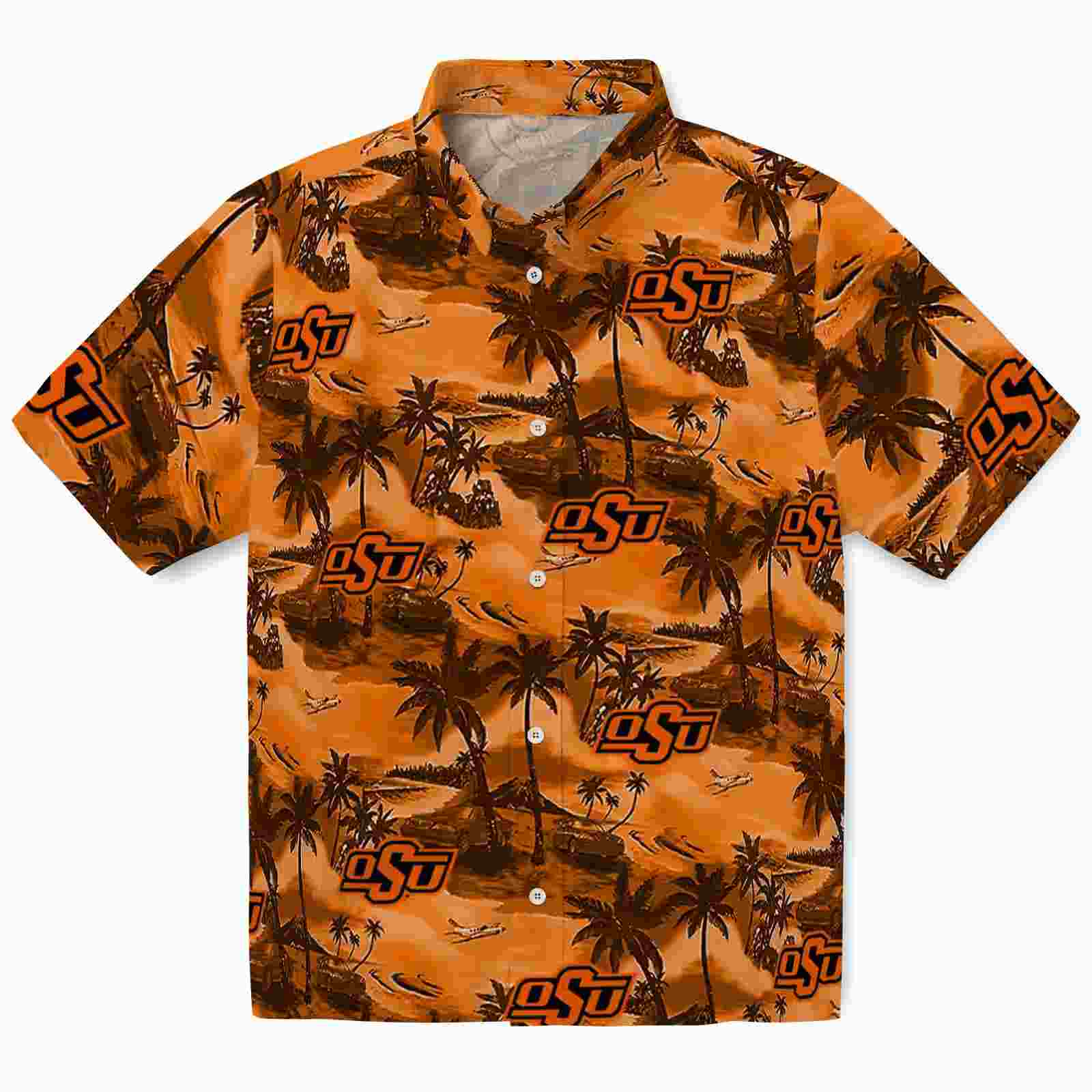 Oklahoma State Cowboys Coastal Palms Orange Hawaiian Shirt