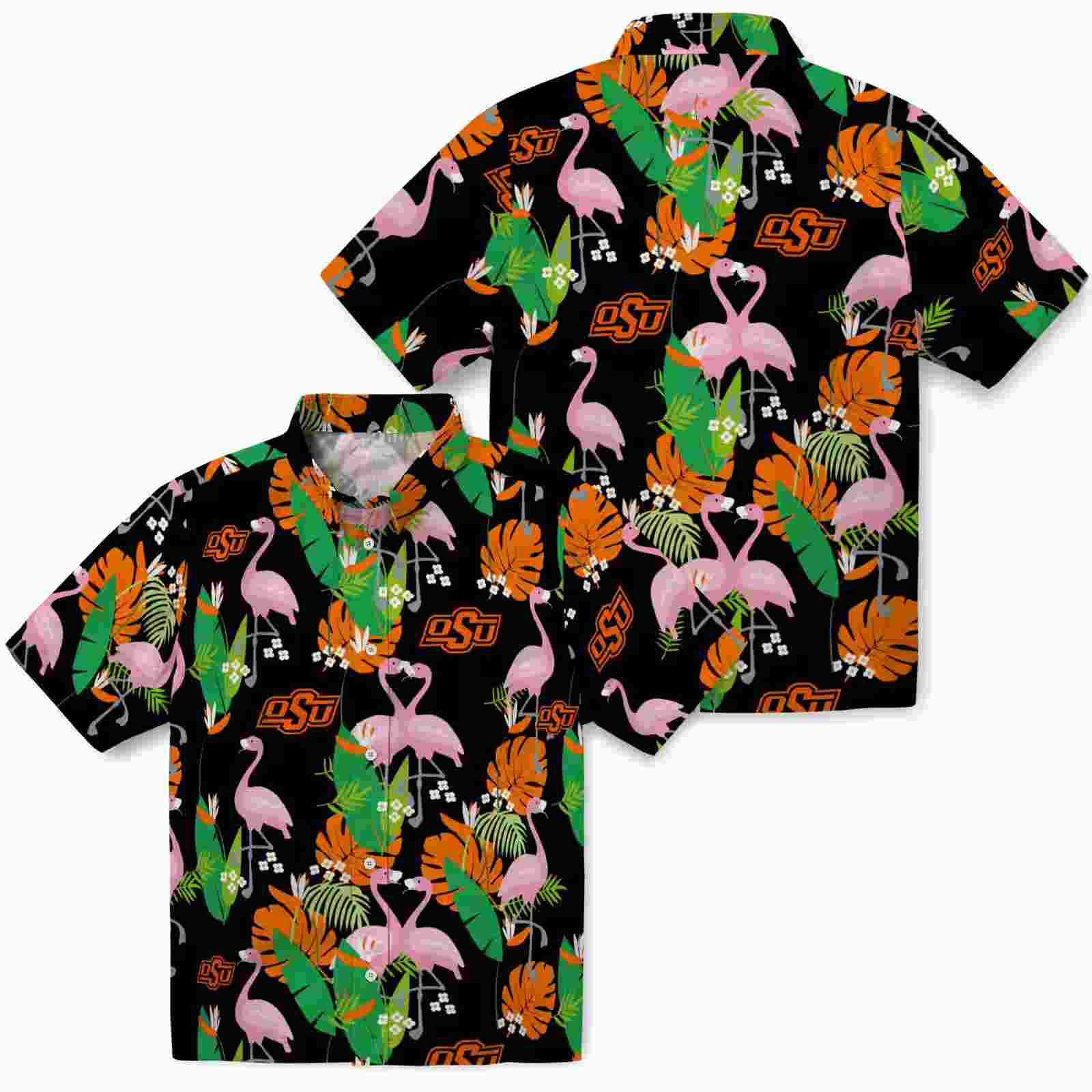 oklahoma state cowboys flamingo foliage orange green hawaiian shirt high quality