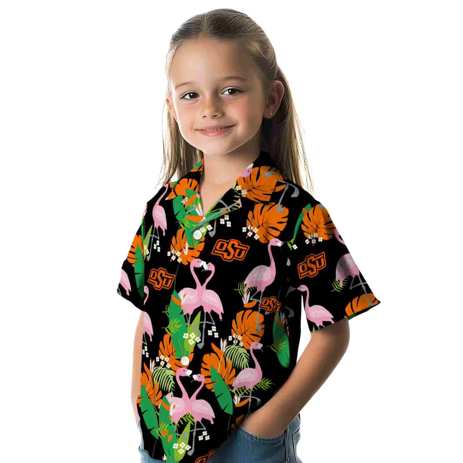 oklahoma state cowboys flamingo foliage orange green hawaiian shirt premium grade