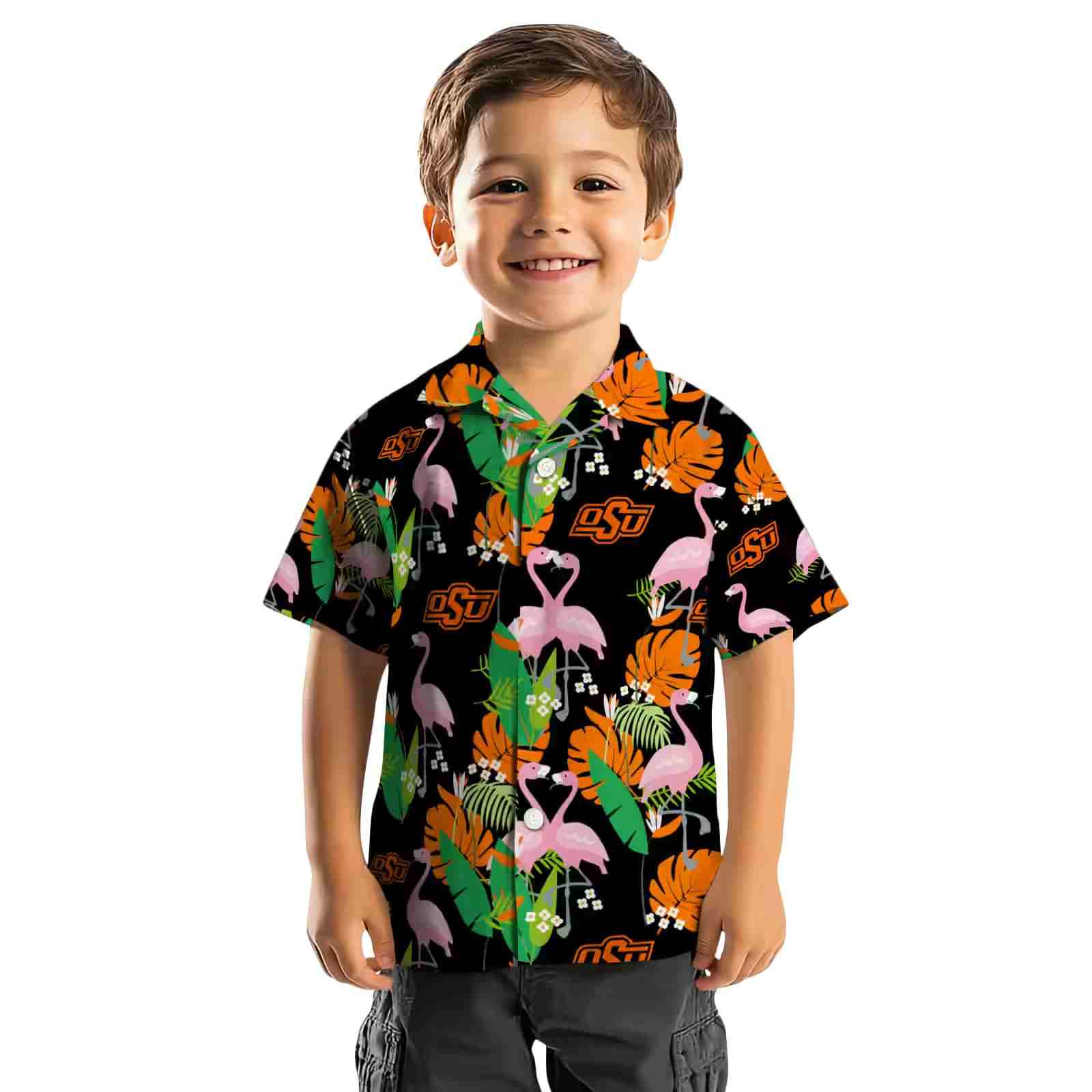 oklahoma state cowboys flamingo foliage orange green hawaiian shirt top rated