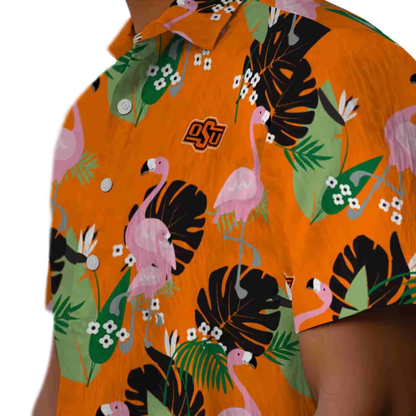 oklahoma state cowboys flamingo leaf motif orange hawaiian shirt trendy