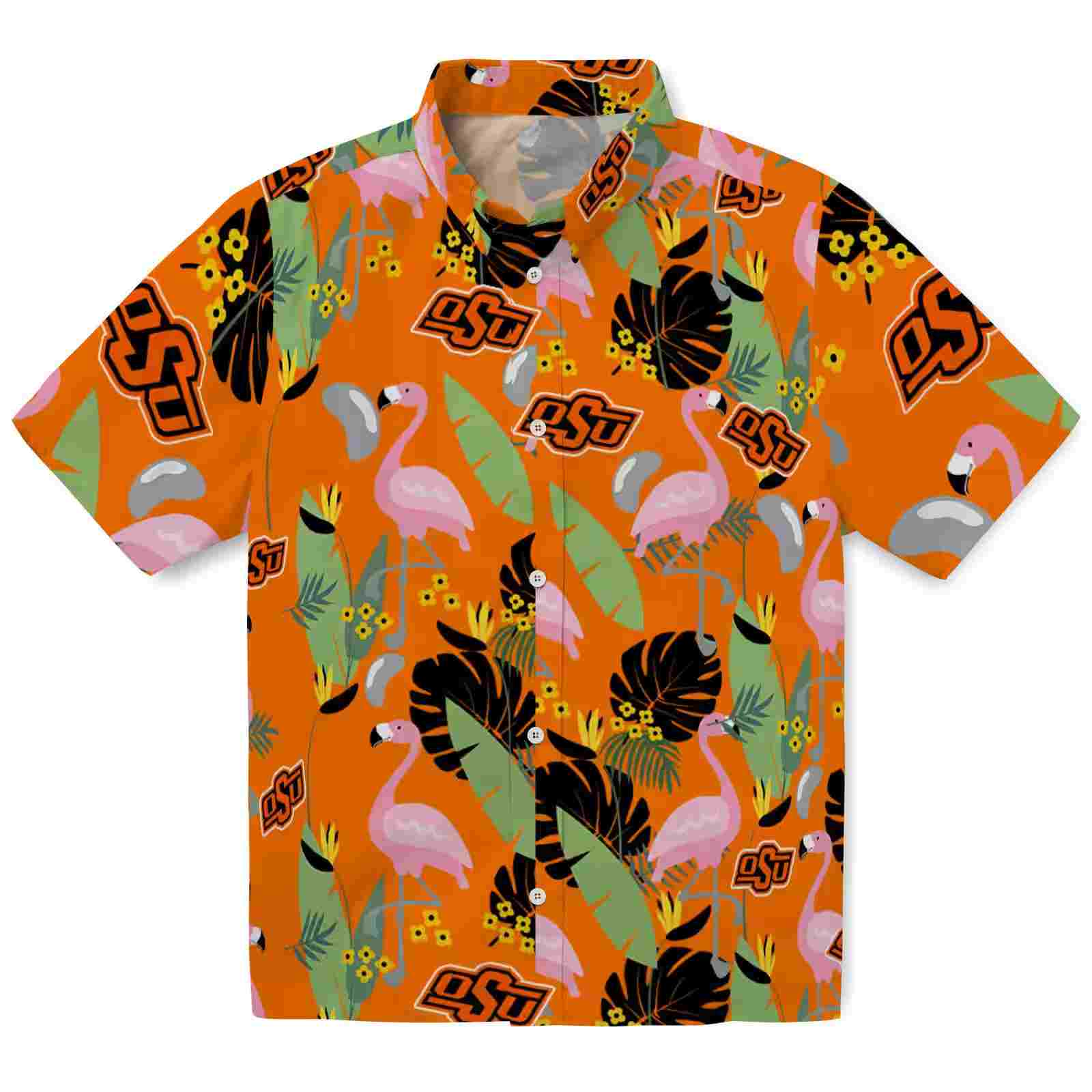 Oklahoma State Cowboys Flamingo Leaves Orange Hawaiian Shirt