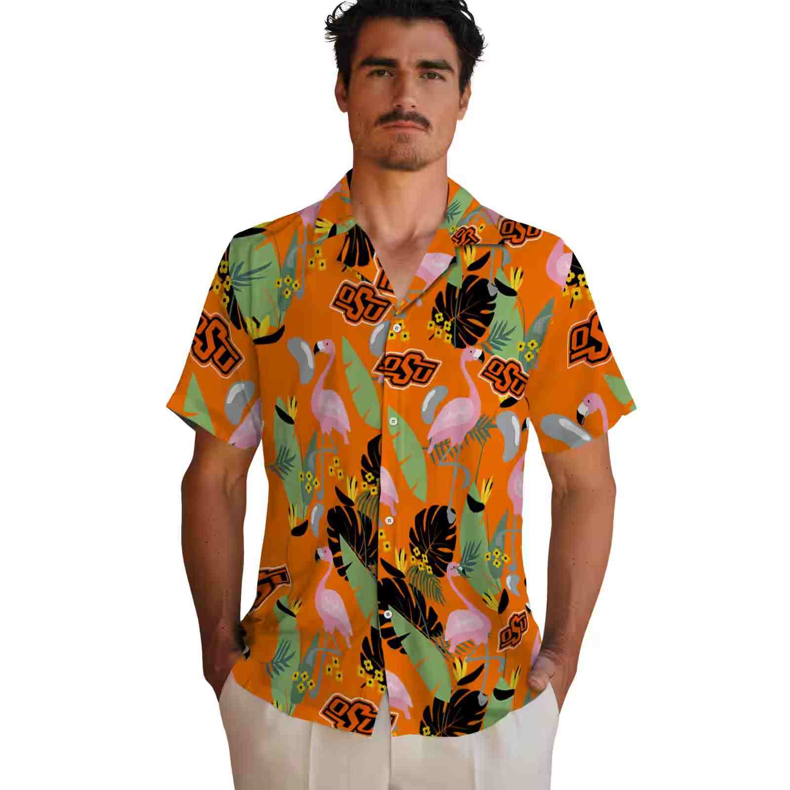 oklahoma state cowboys flamingo leaves orange hawaiian shirt fashion forward