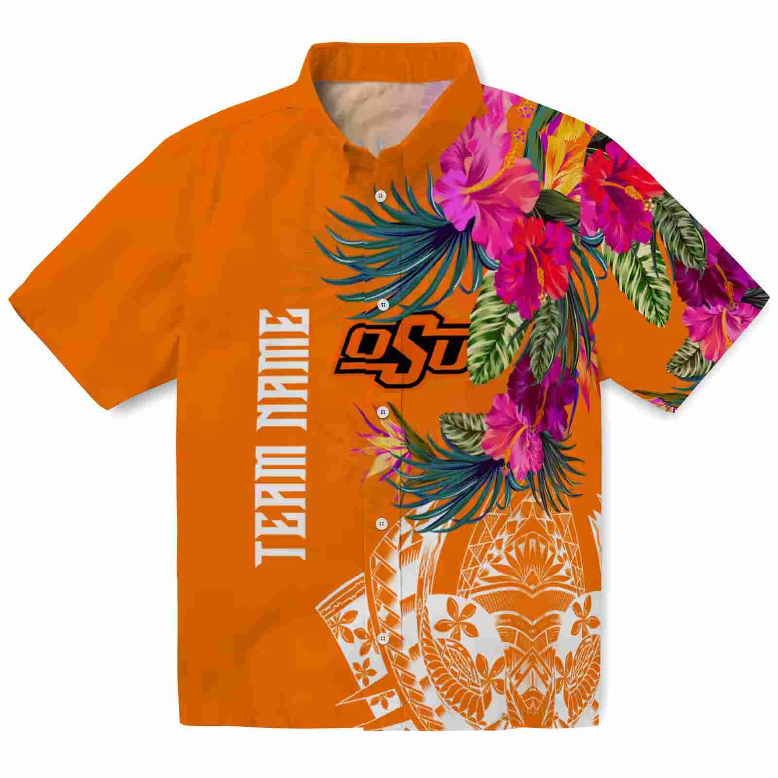 Oklahoma State Cowboys Floral Polynesian Orange Hawaiian Shirt