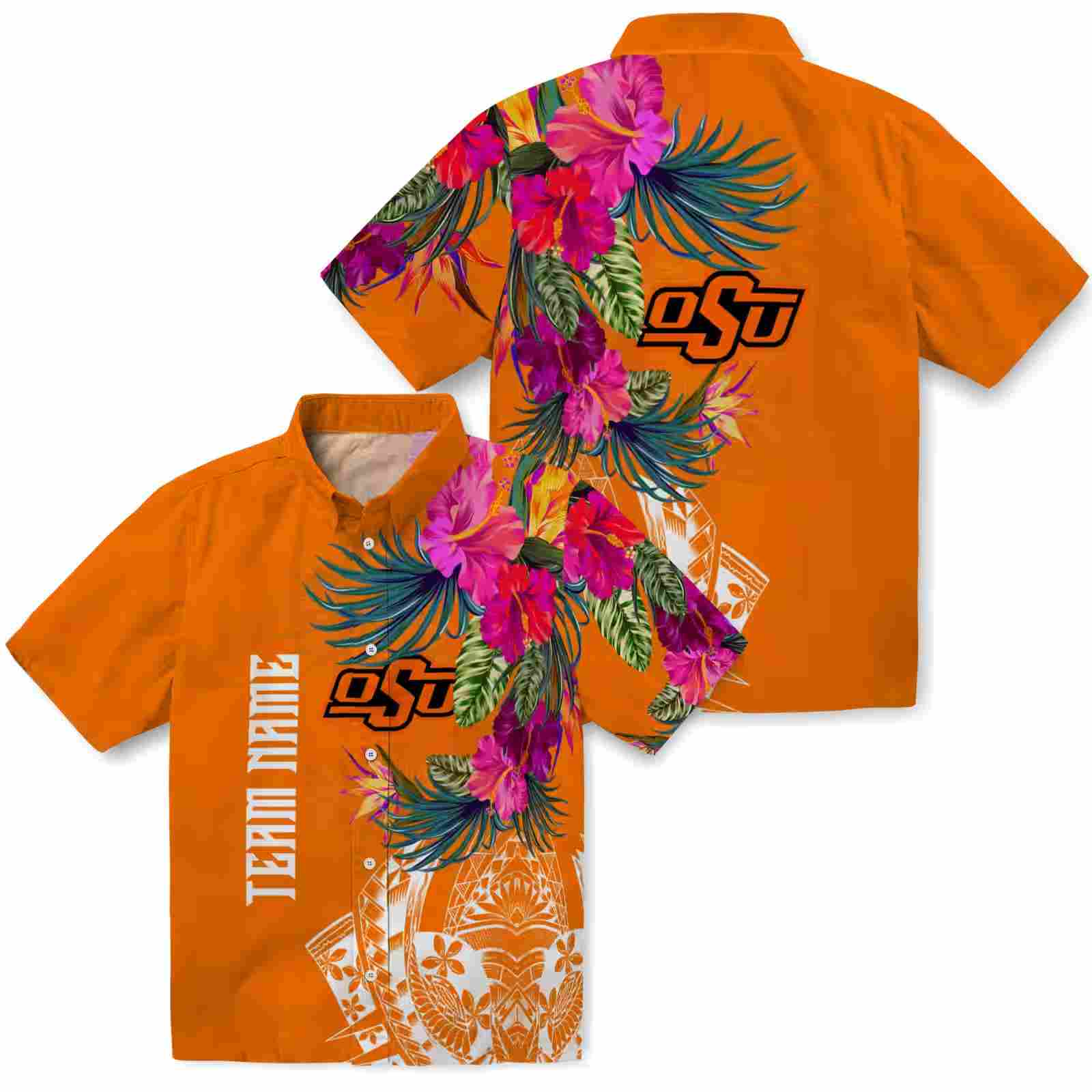 oklahoma state cowboys floral polynesian orange hawaiian shirt high quality