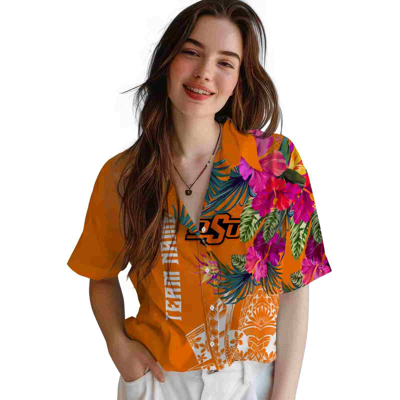 oklahoma state cowboys floral polynesian orange hawaiian shirt latest model