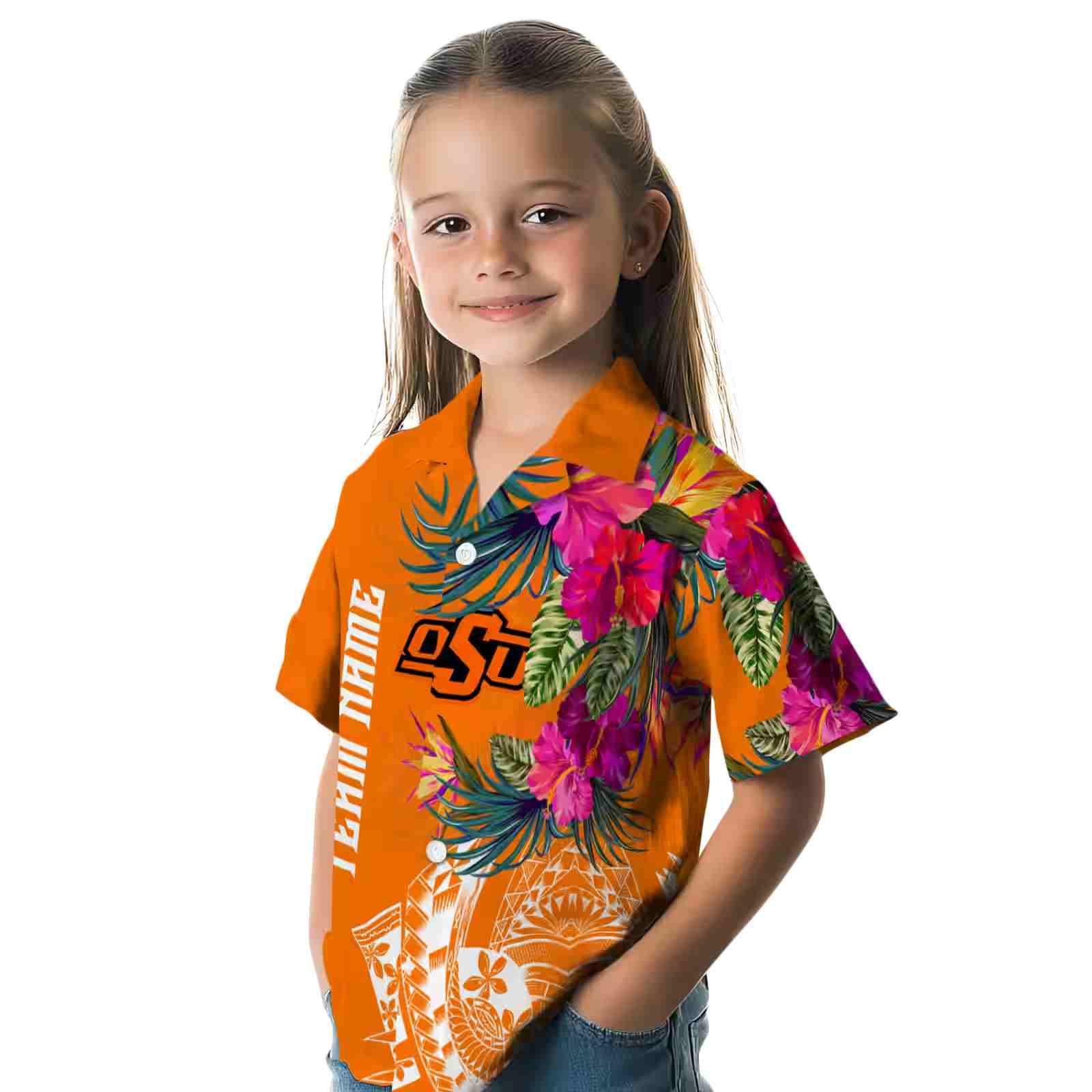 oklahoma state cowboys floral polynesian orange hawaiian shirt premium grade