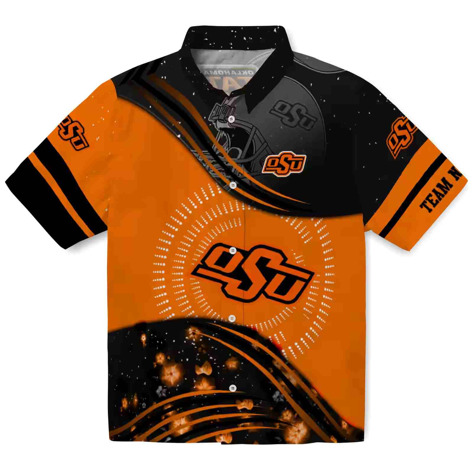 Oklahoma State Cowboys Football Wave Orange Black Hawaiian Shirt