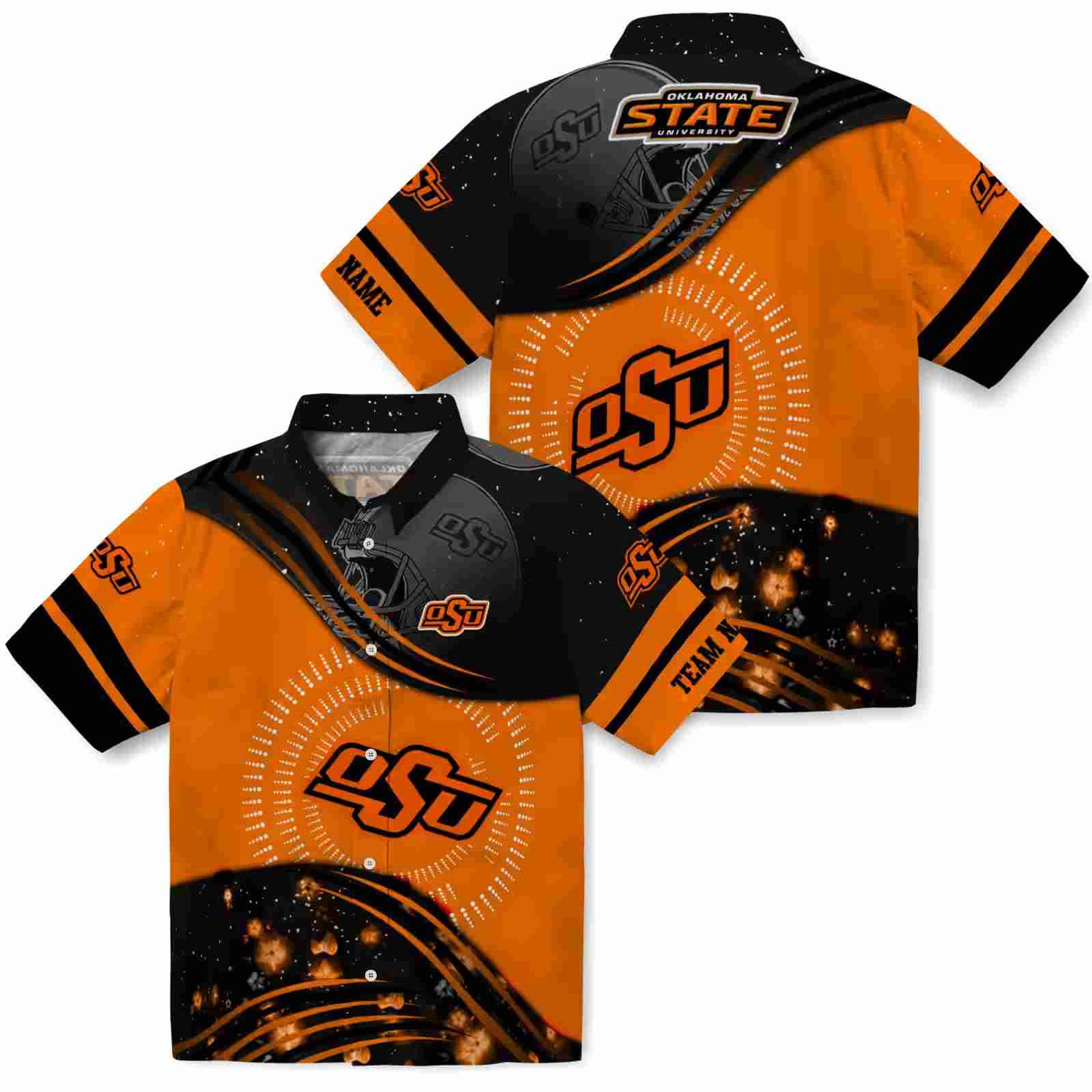 oklahoma state cowboys football wave orange black hawaiian shirt high quality