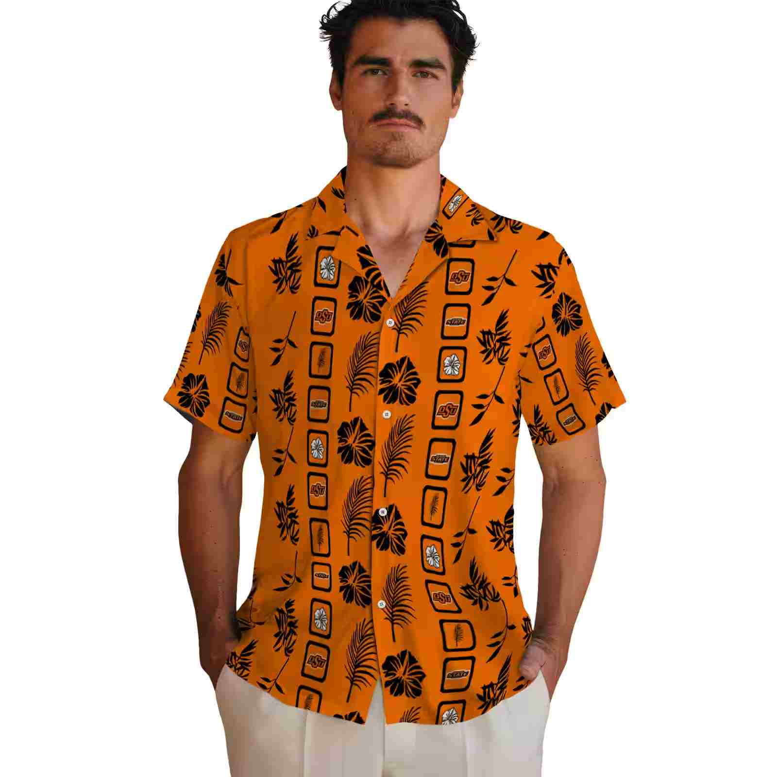 oklahoma state cowboys framed floral orange hawaiian shirt fashion forward