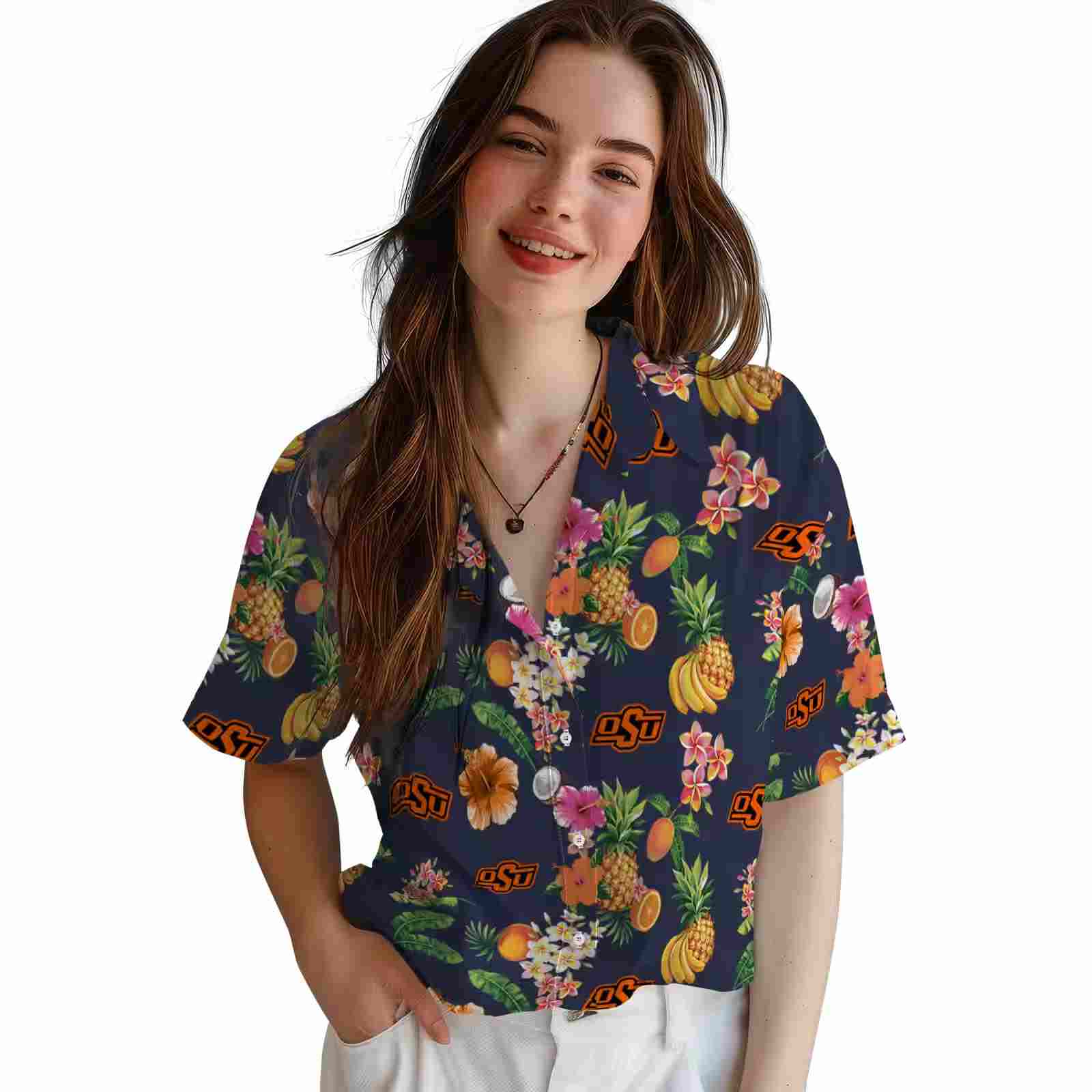 oklahoma state cowboys hibiscus and fruit navy blue hawaiian shirt latest model