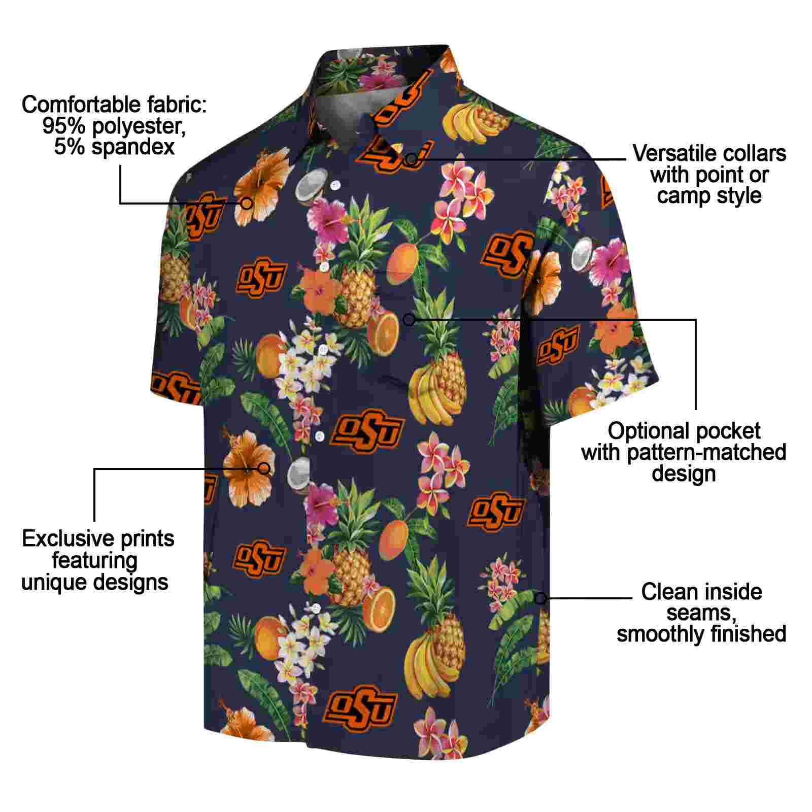 oklahoma state cowboys hibiscus and fruit navy blue hawaiian shirt new arrival