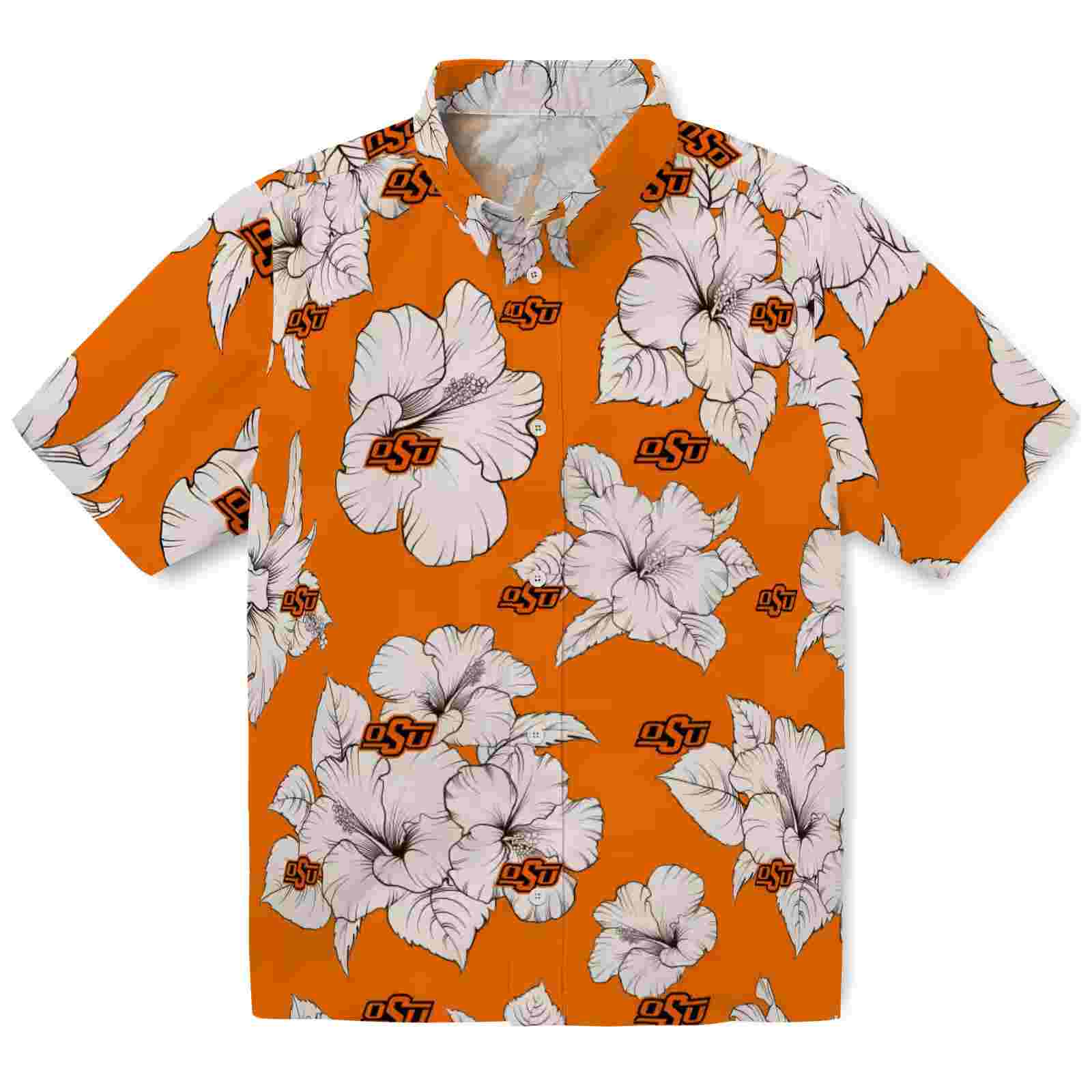 Oklahoma State Cowboys Hibiscus Blooms Orange White Hawaiian Shirt