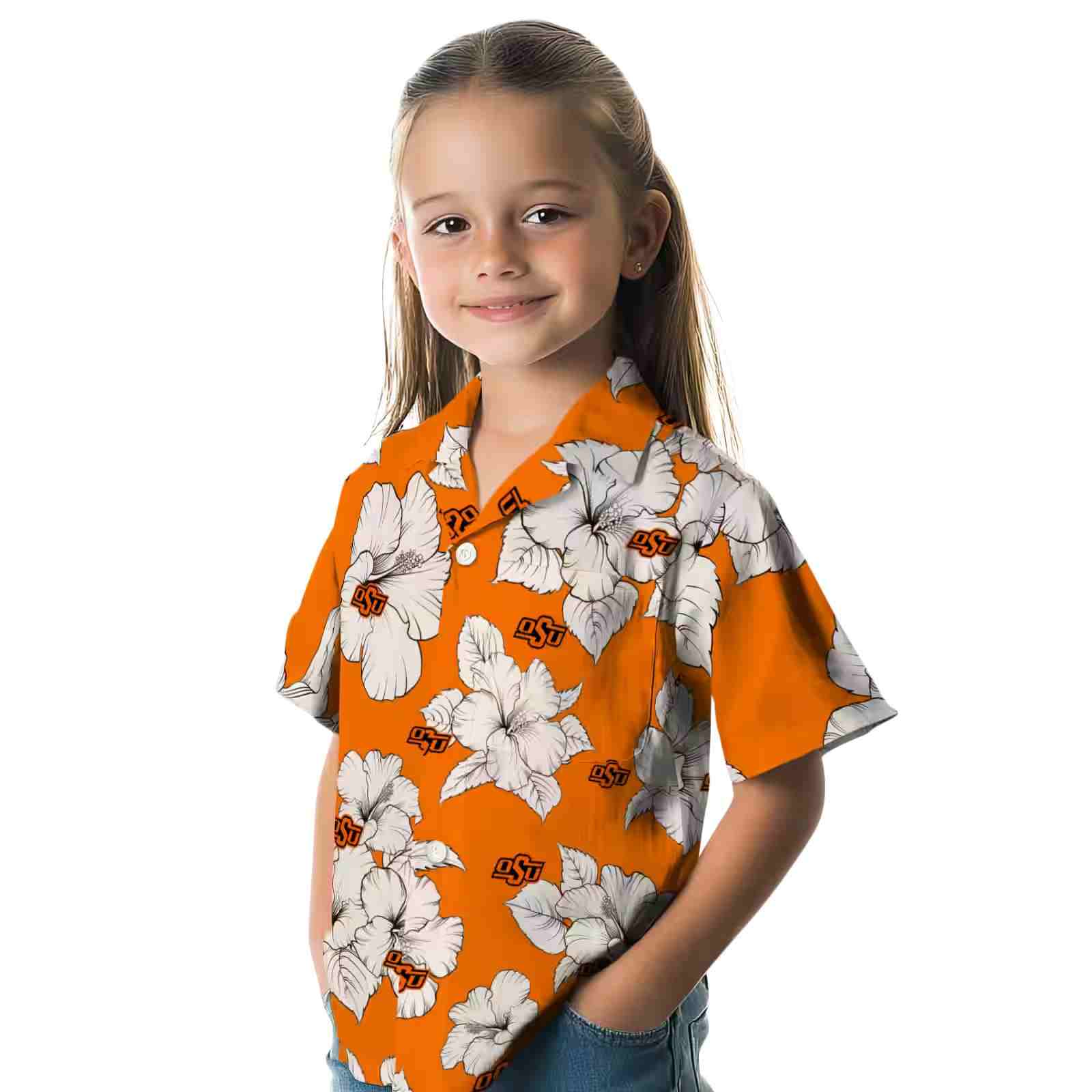 oklahoma state cowboys hibiscus blooms orange white hawaiian shirt premium grade