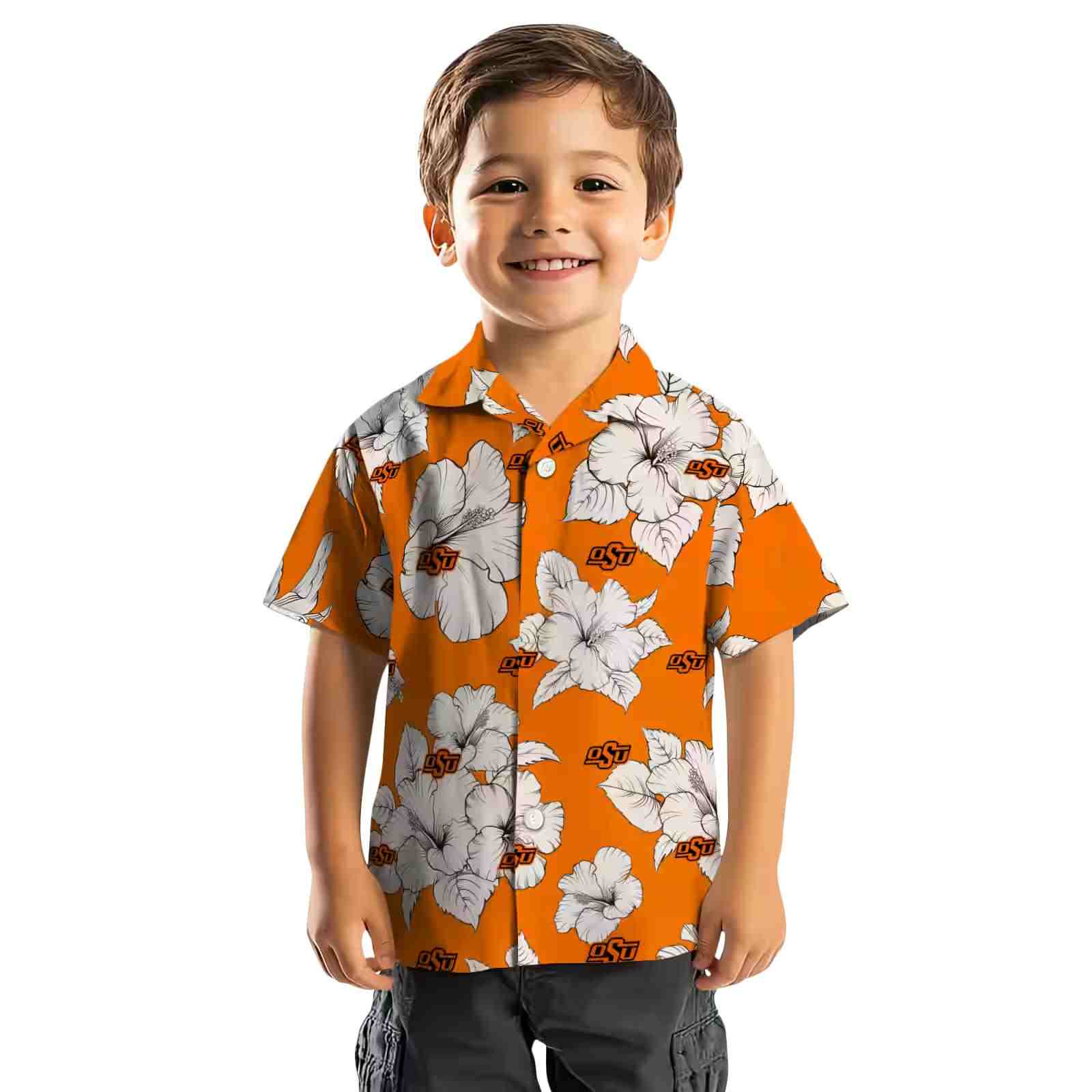 oklahoma state cowboys hibiscus blooms orange white hawaiian shirt top rated