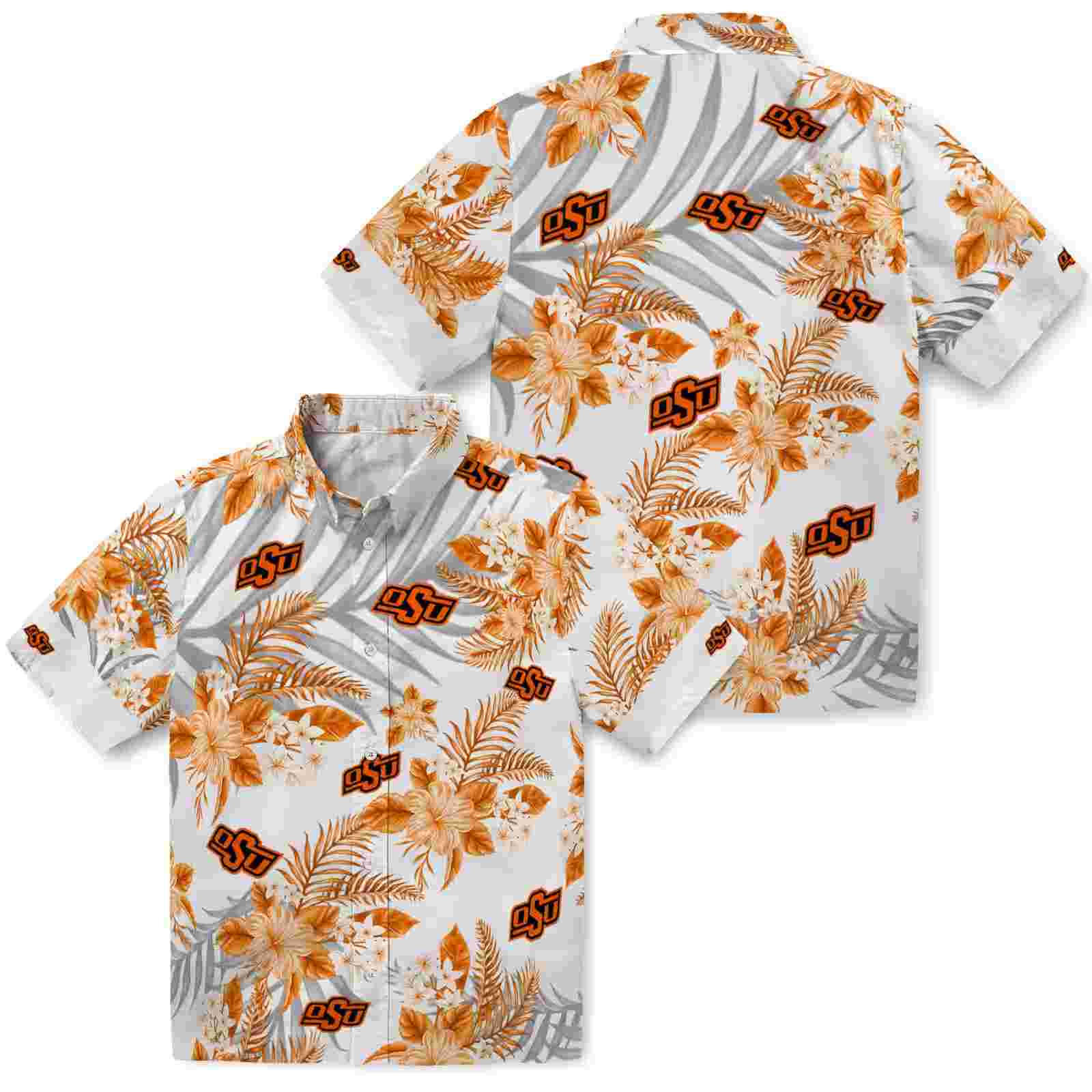 oklahoma state cowboys hibiscus palm leaves orange white hawaiian shirt high quality