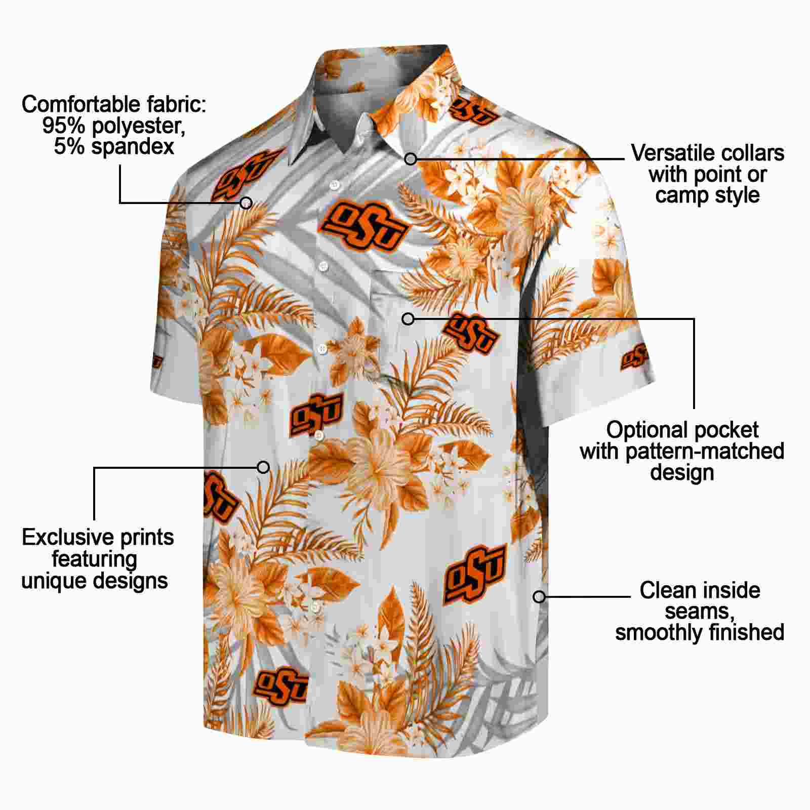 oklahoma state cowboys hibiscus palm leaves orange white hawaiian shirt new arrival