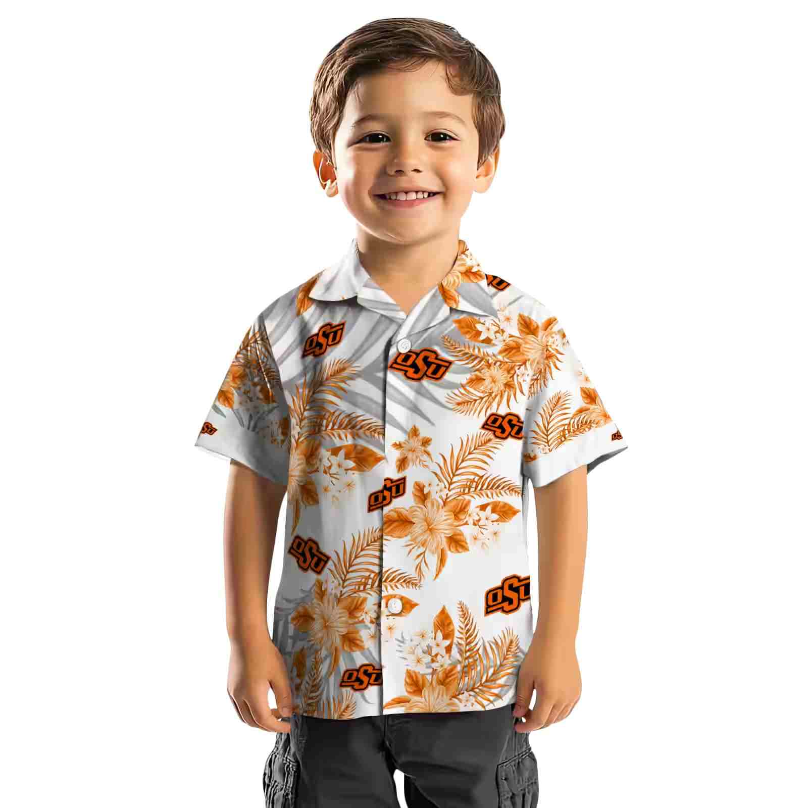 oklahoma state cowboys hibiscus palm leaves orange white hawaiian shirt top rated