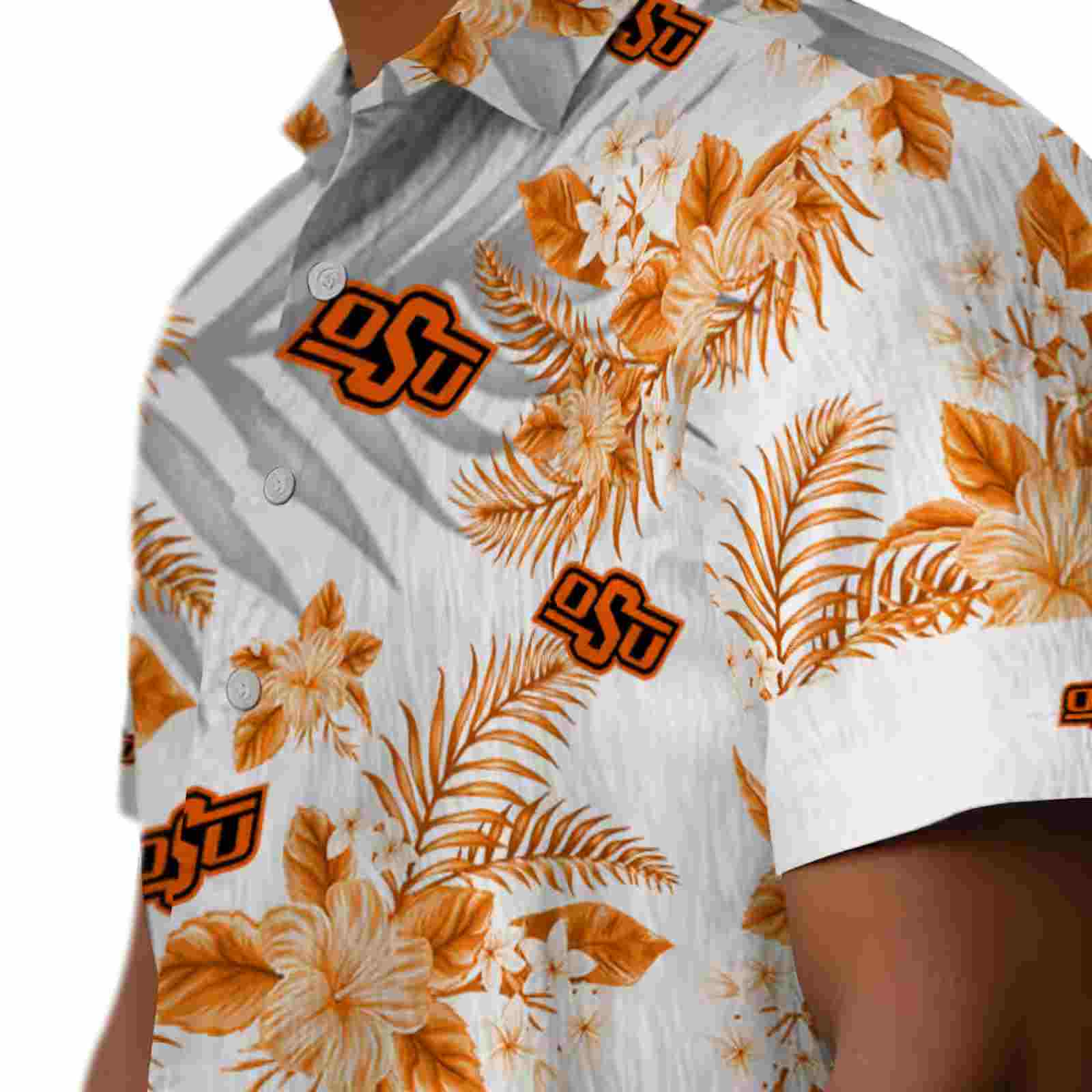 oklahoma state cowboys hibiscus palm leaves orange white hawaiian shirt trendy