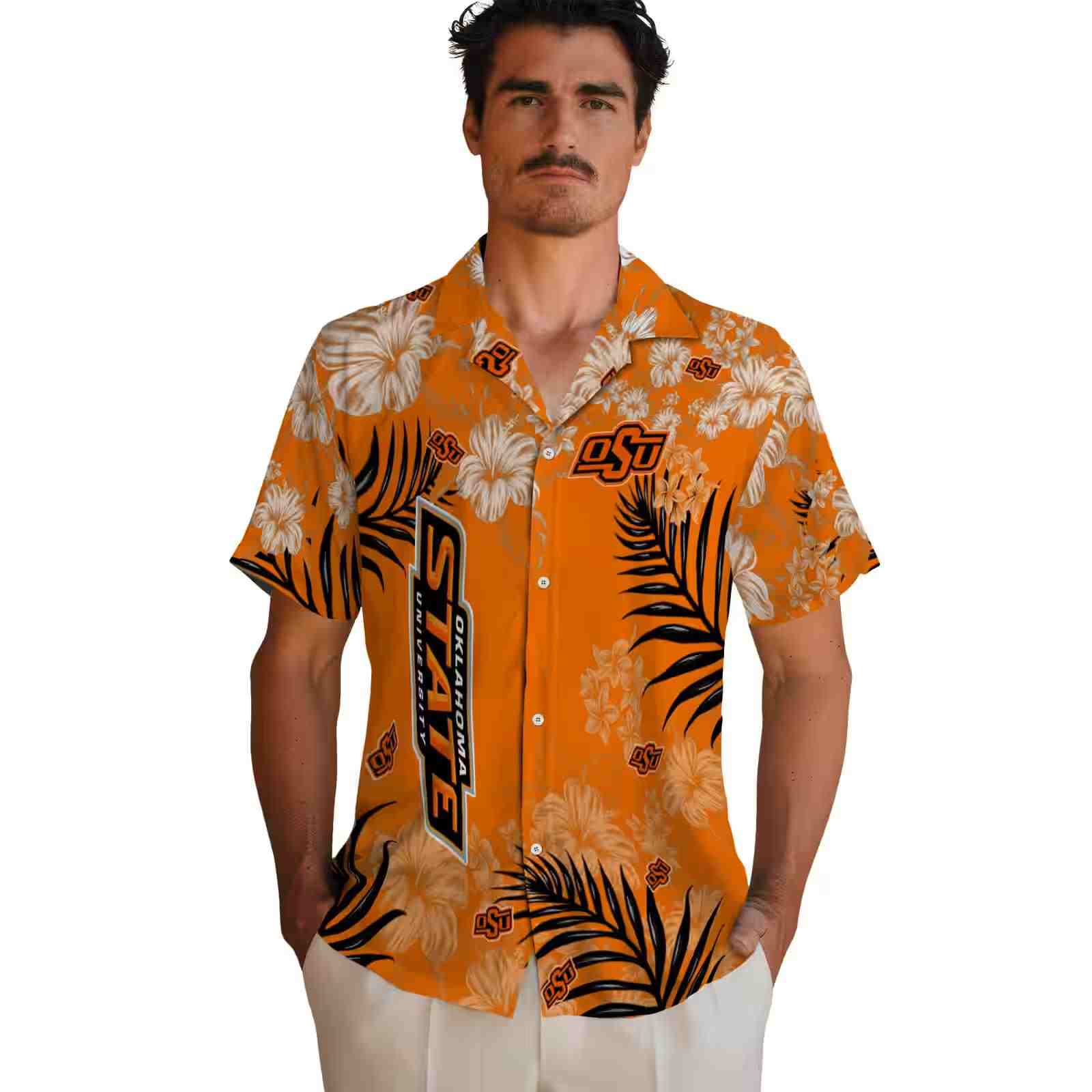 oklahoma state cowboys hibiscus print orange hawaiian shirt fashion forward