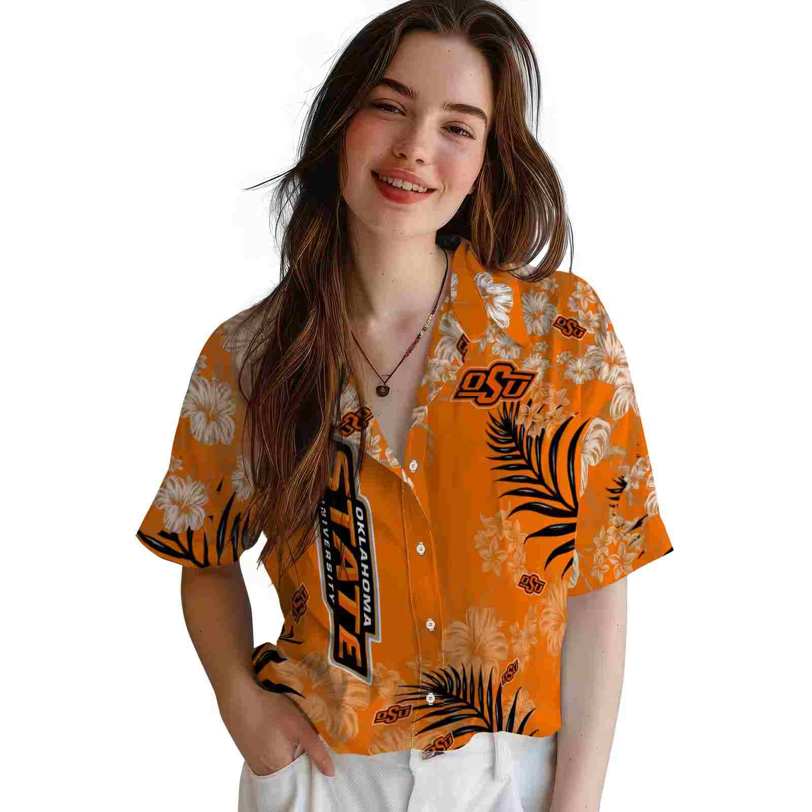 oklahoma state cowboys hibiscus print orange hawaiian shirt latest model