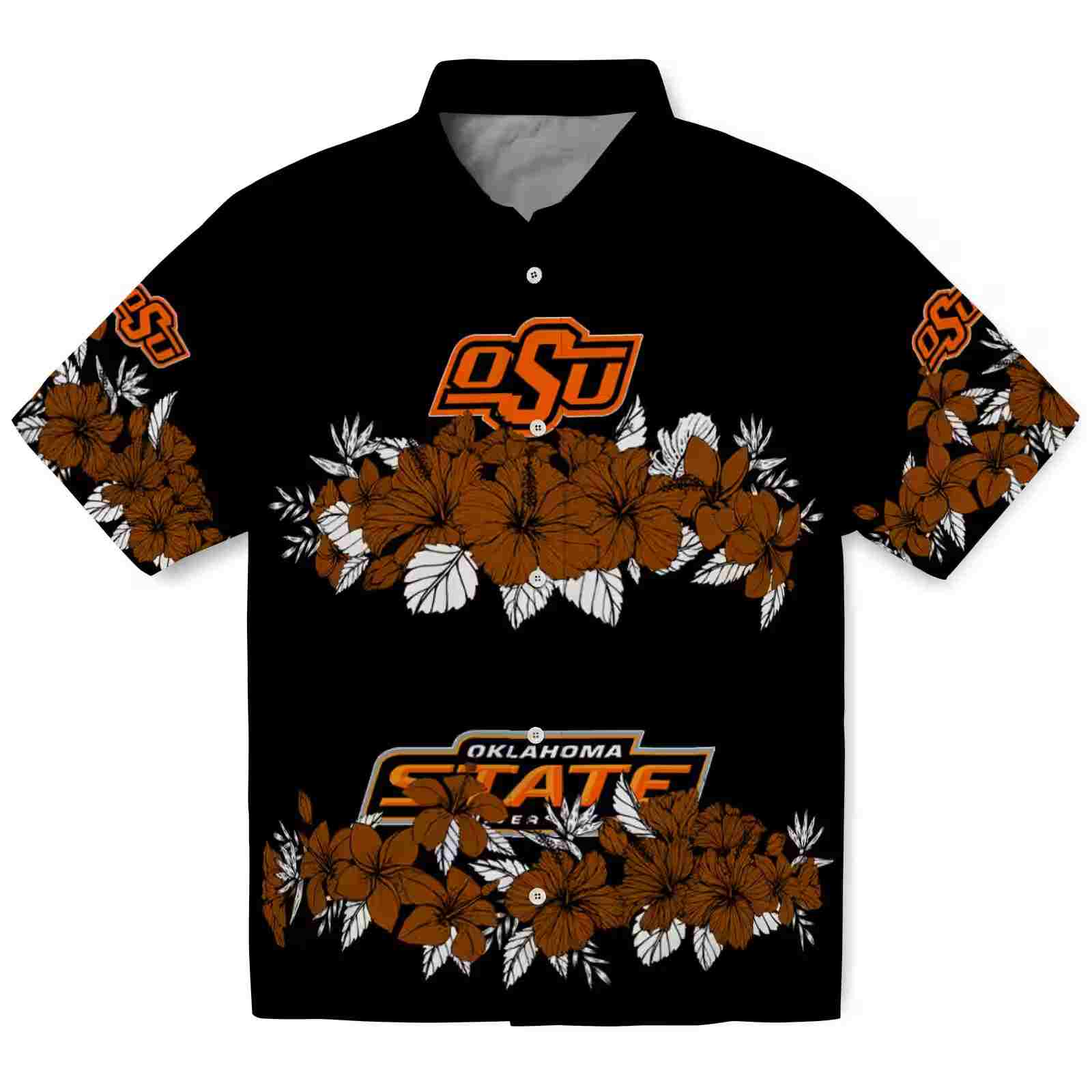 Oklahoma State Cowboys Hibiscus Stripe Orange Black Hawaiian Shirt