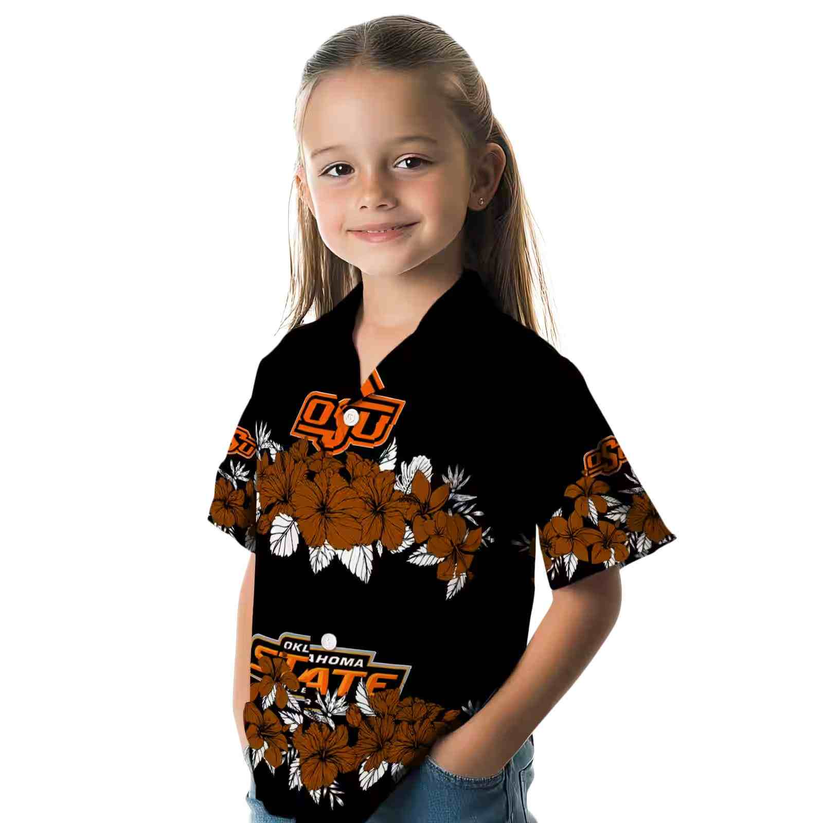 oklahoma state cowboys hibiscus stripe orange black hawaiian shirt premium grade