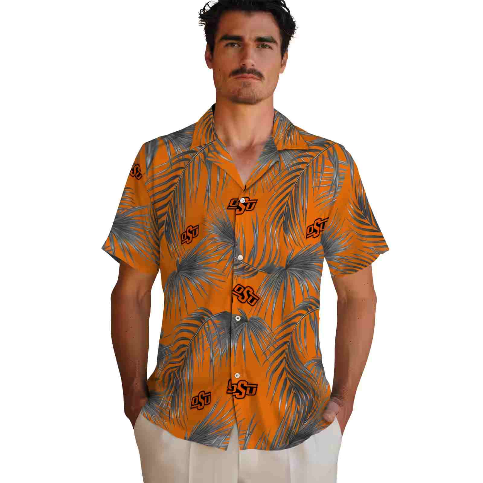 oklahoma state cowboys leafy palms orange hawaiian shirt fashion forward