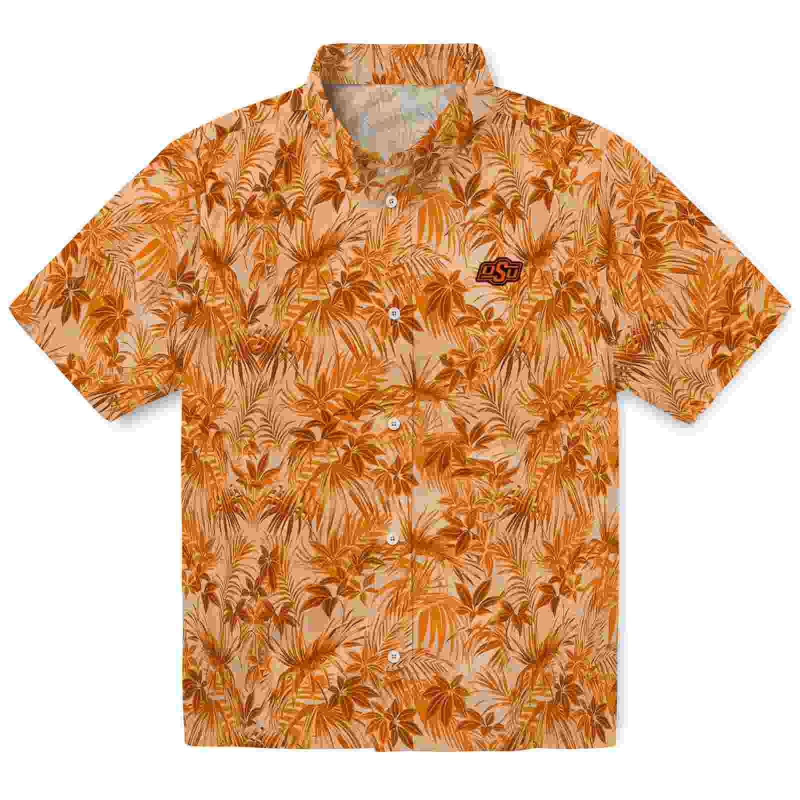 Oklahoma State Cowboys Leafy Pattern Orange Hawaiian Shirt