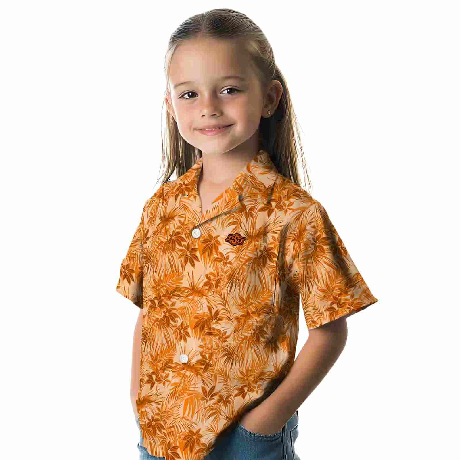 oklahoma state cowboys leafy pattern orange hawaiian shirt premium grade