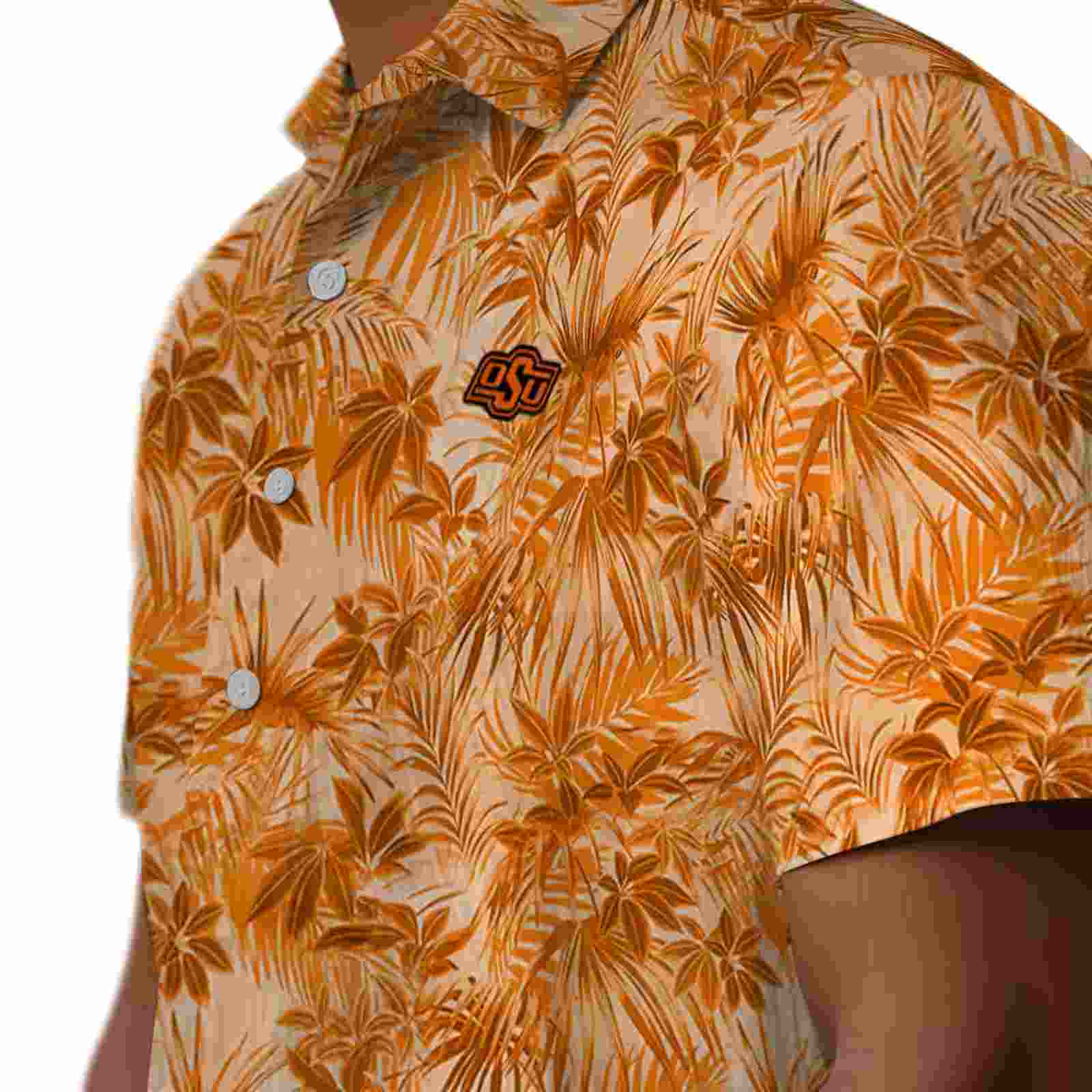 oklahoma state cowboys leafy pattern orange hawaiian shirt trendy