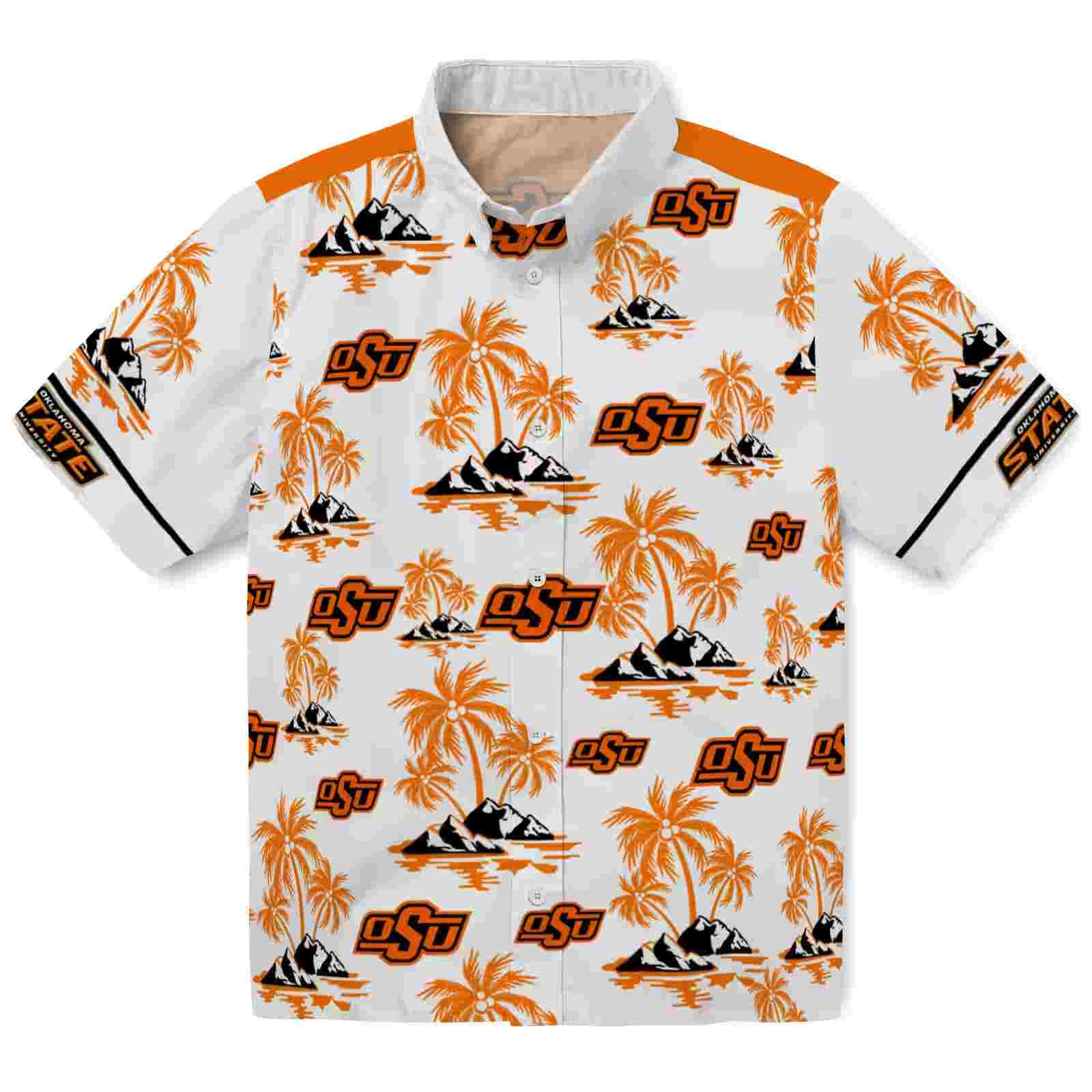 Oklahoma State Cowboys Palm Island Print Orange White Hawaiian Shirt