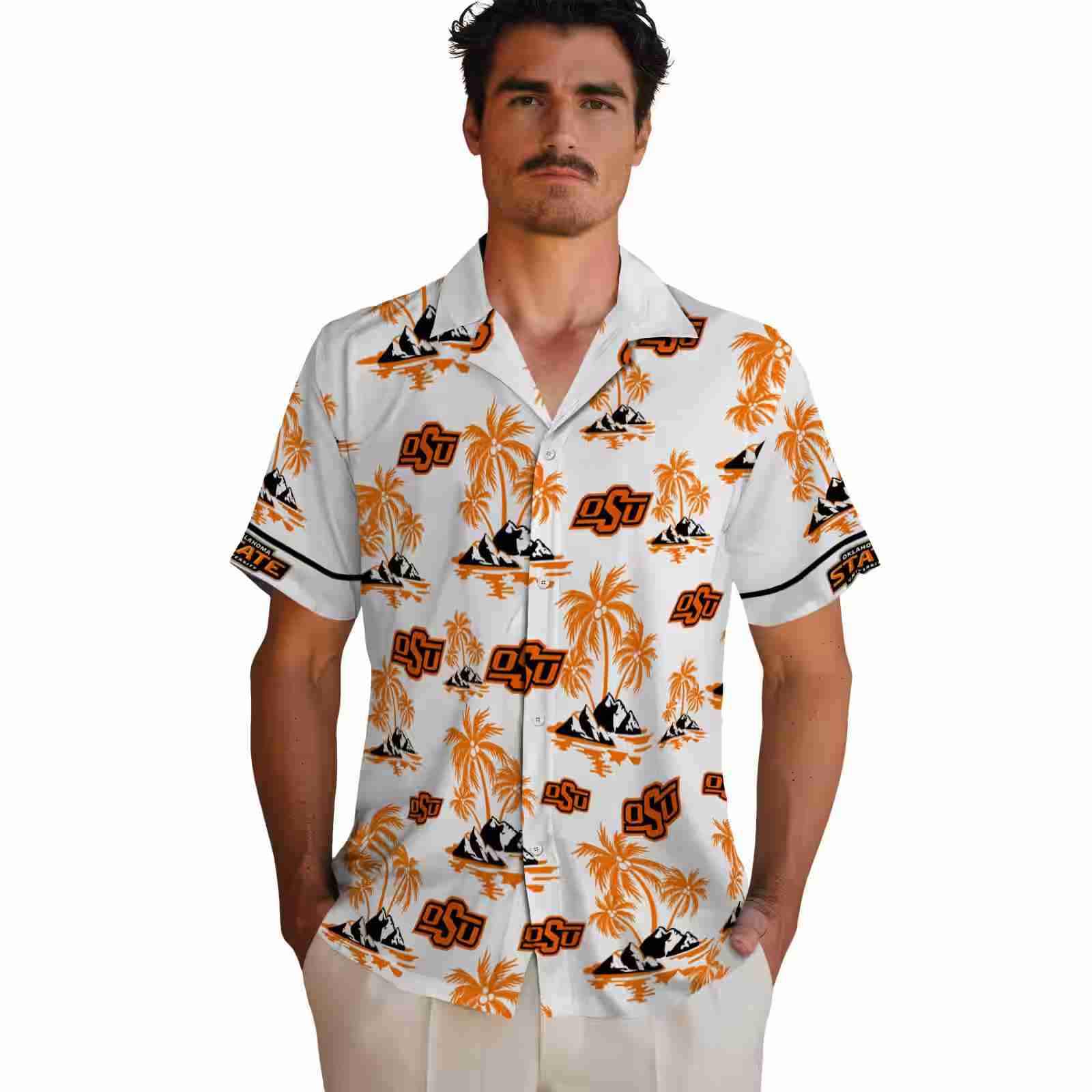 oklahoma state cowboys palm island print orange white hawaiian shirt fashion forward