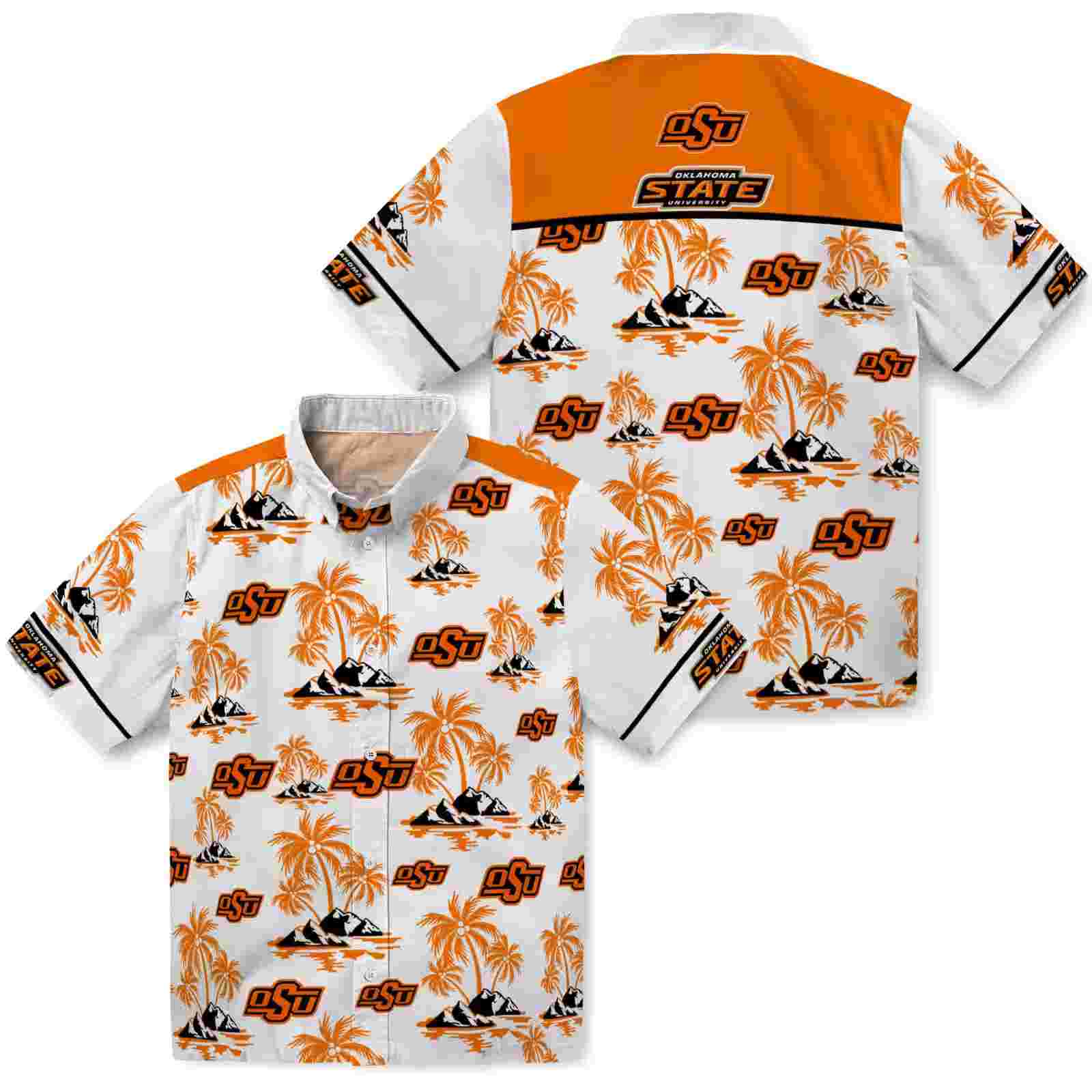 oklahoma state cowboys palm island print orange white hawaiian shirt high quality