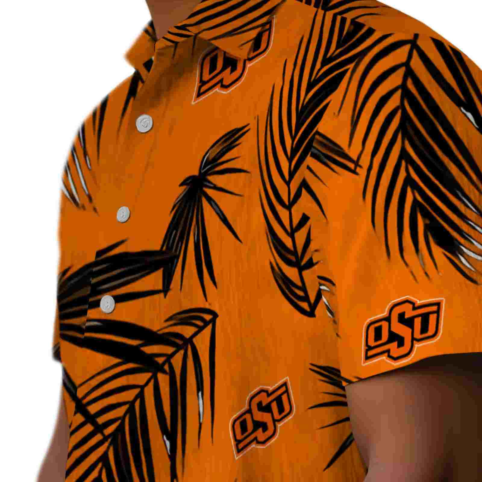 oklahoma state cowboys palm leaf orange hawaiian shirt trendy