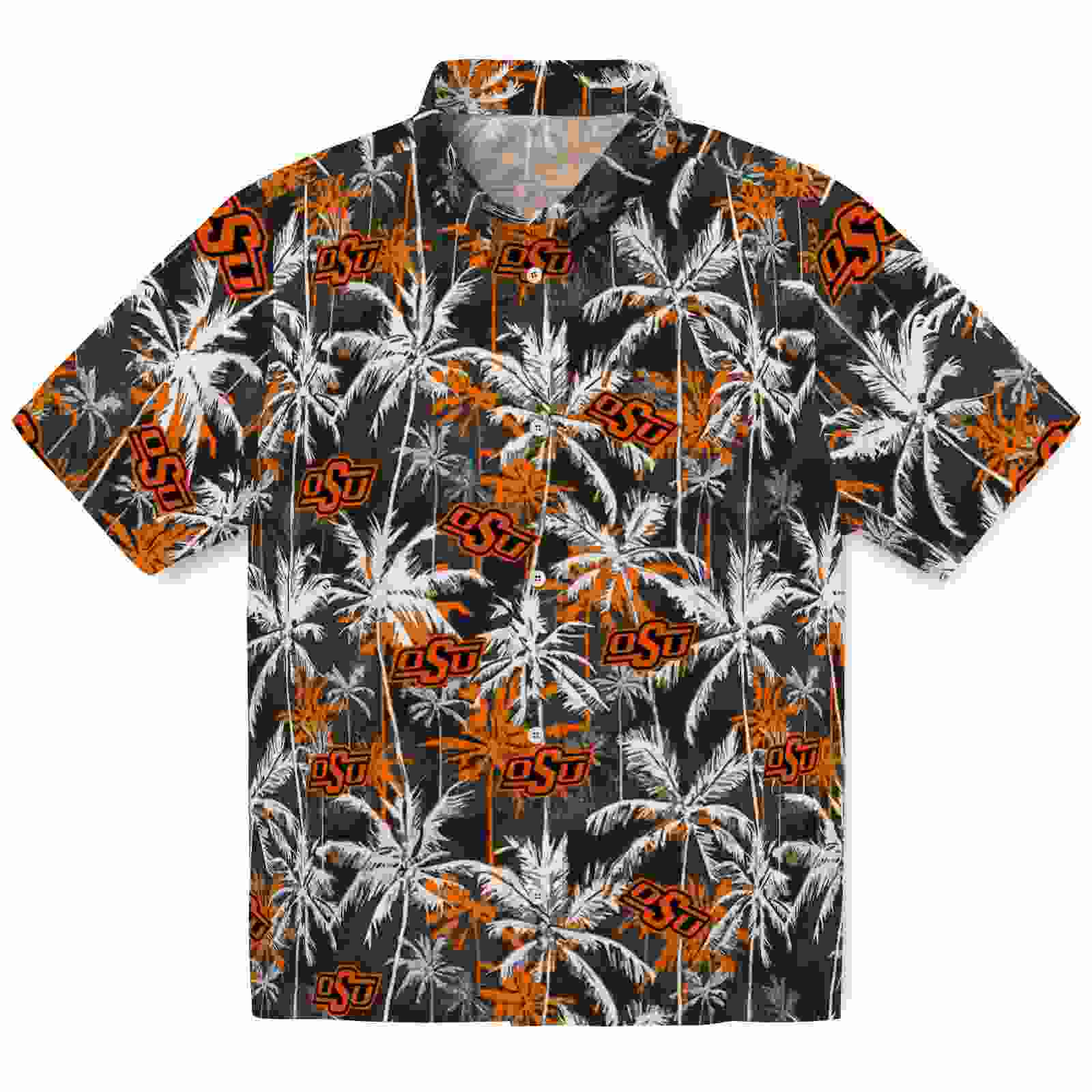 Oklahoma State Cowboys Palm Pattern Orange Black Hawaiian Shirt