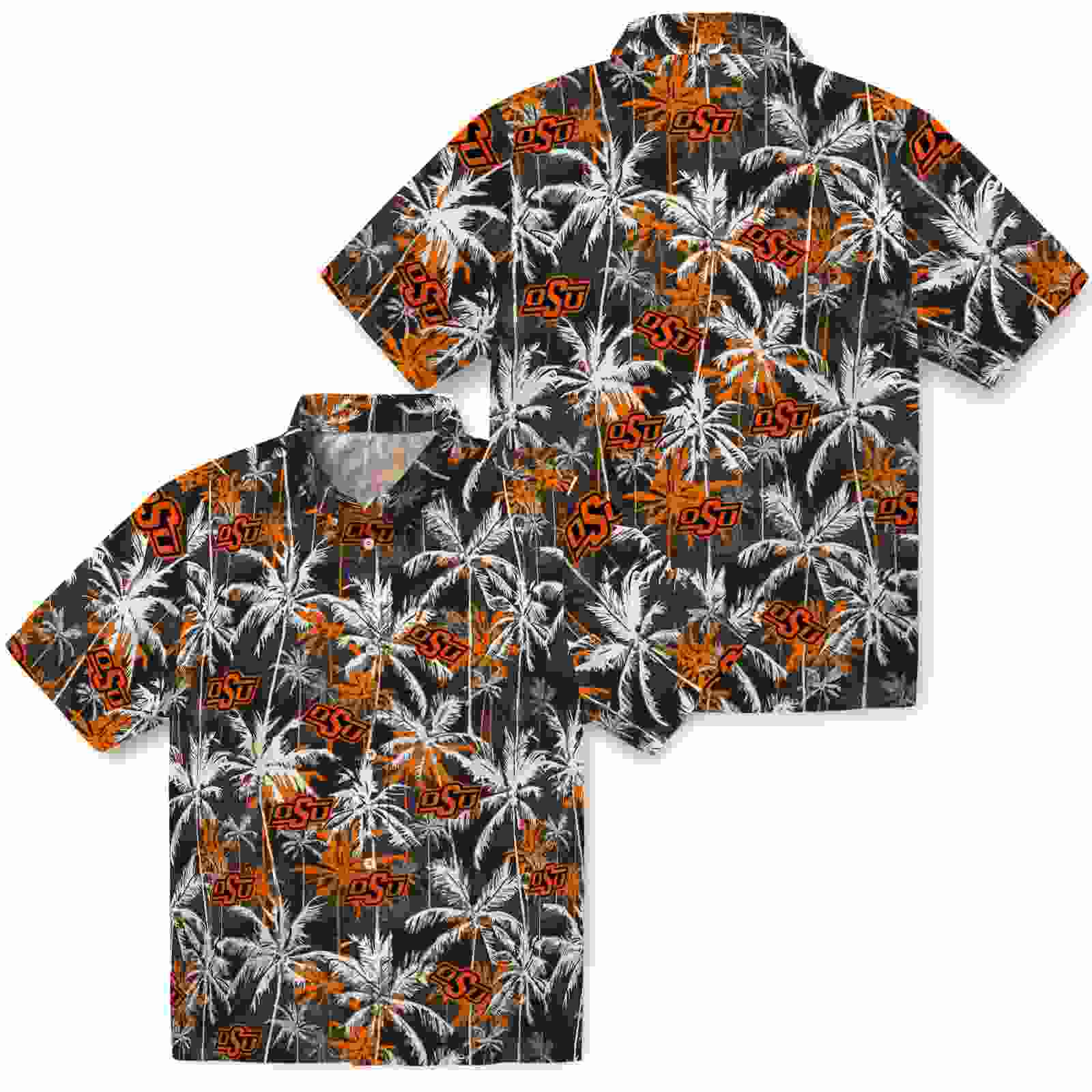 oklahoma state cowboys palm pattern orange black hawaiian shirt high quality