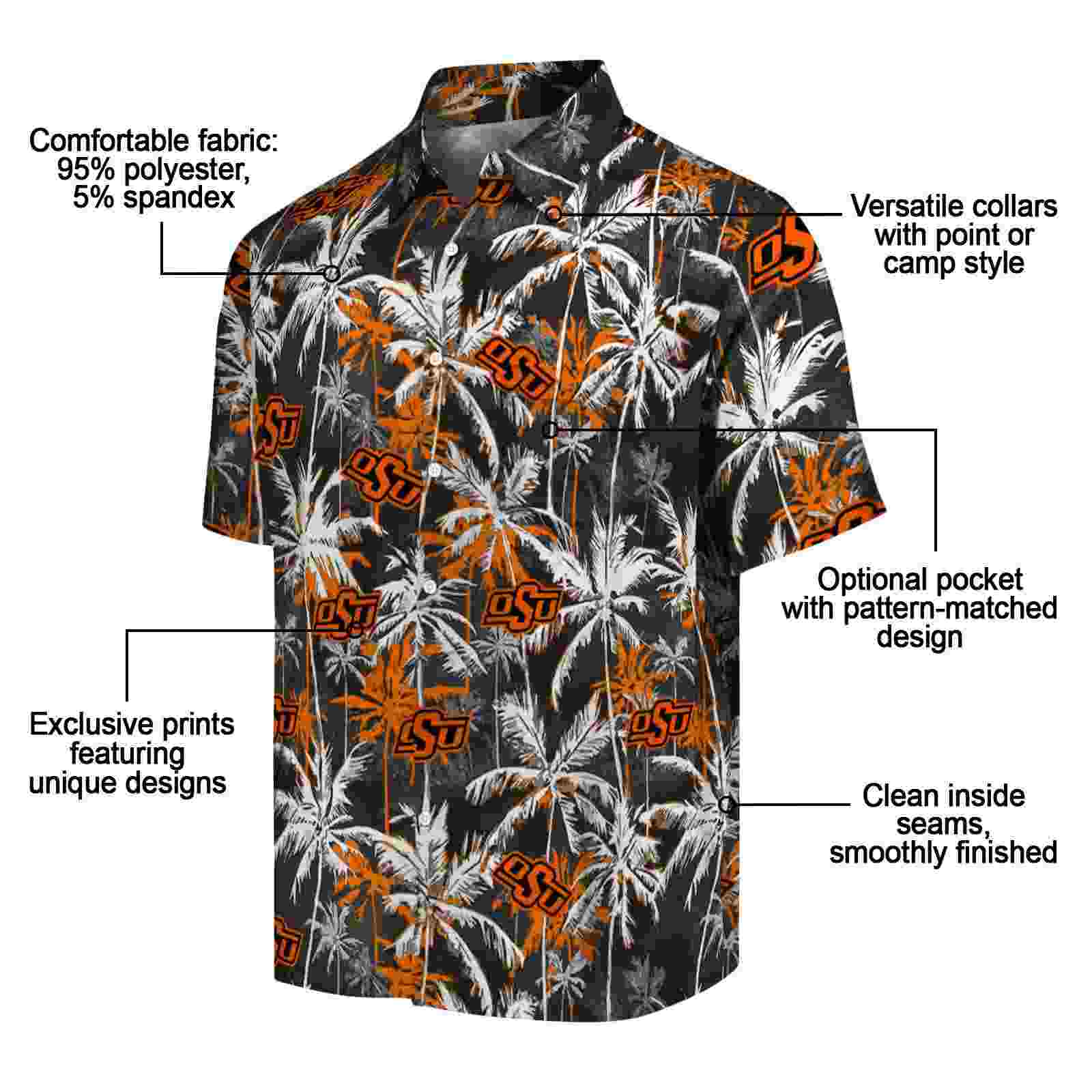 oklahoma state cowboys palm pattern orange black hawaiian shirt new arrival